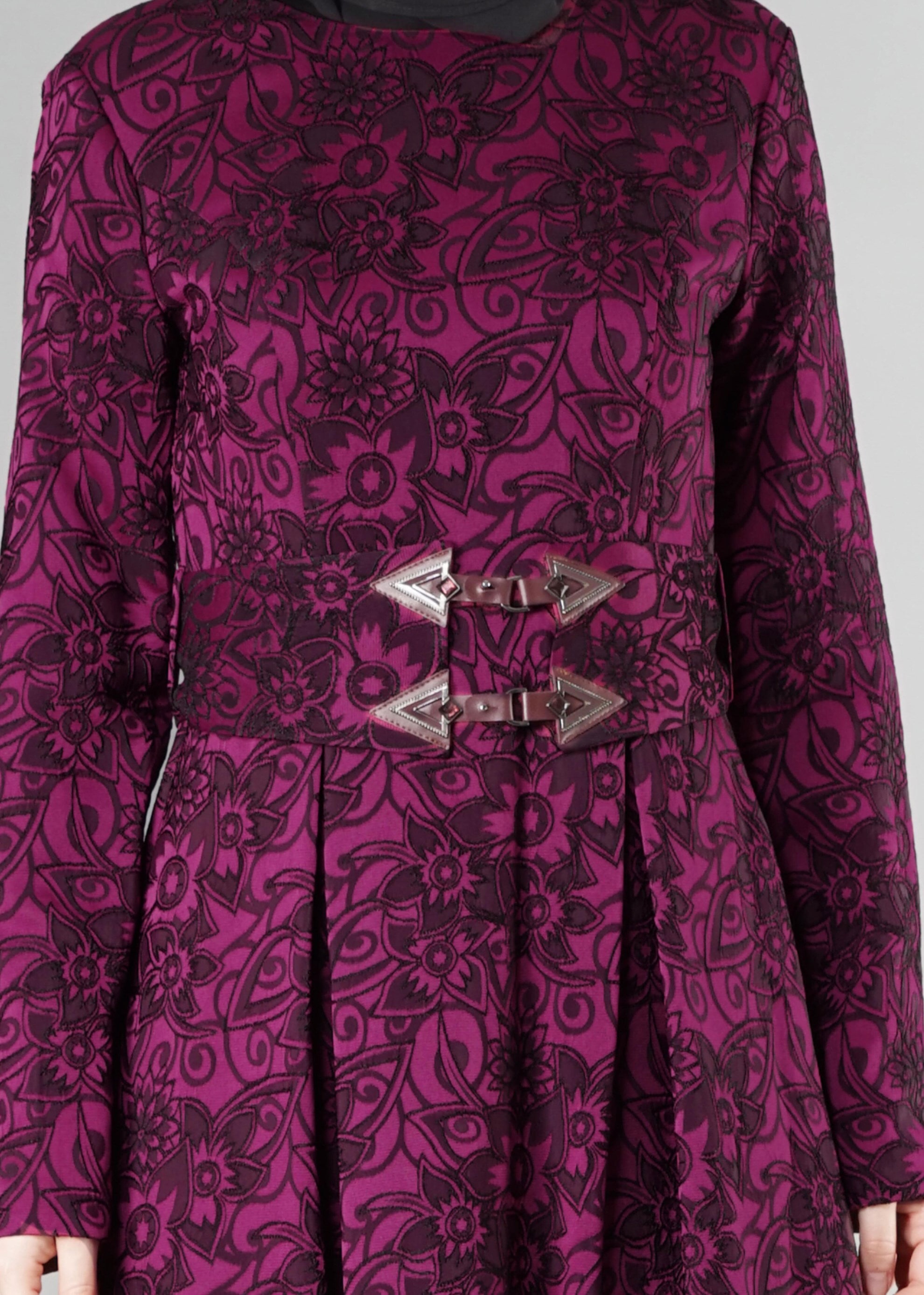 Tesettür giyim MOR DESENLİ ELBİSE 4880 