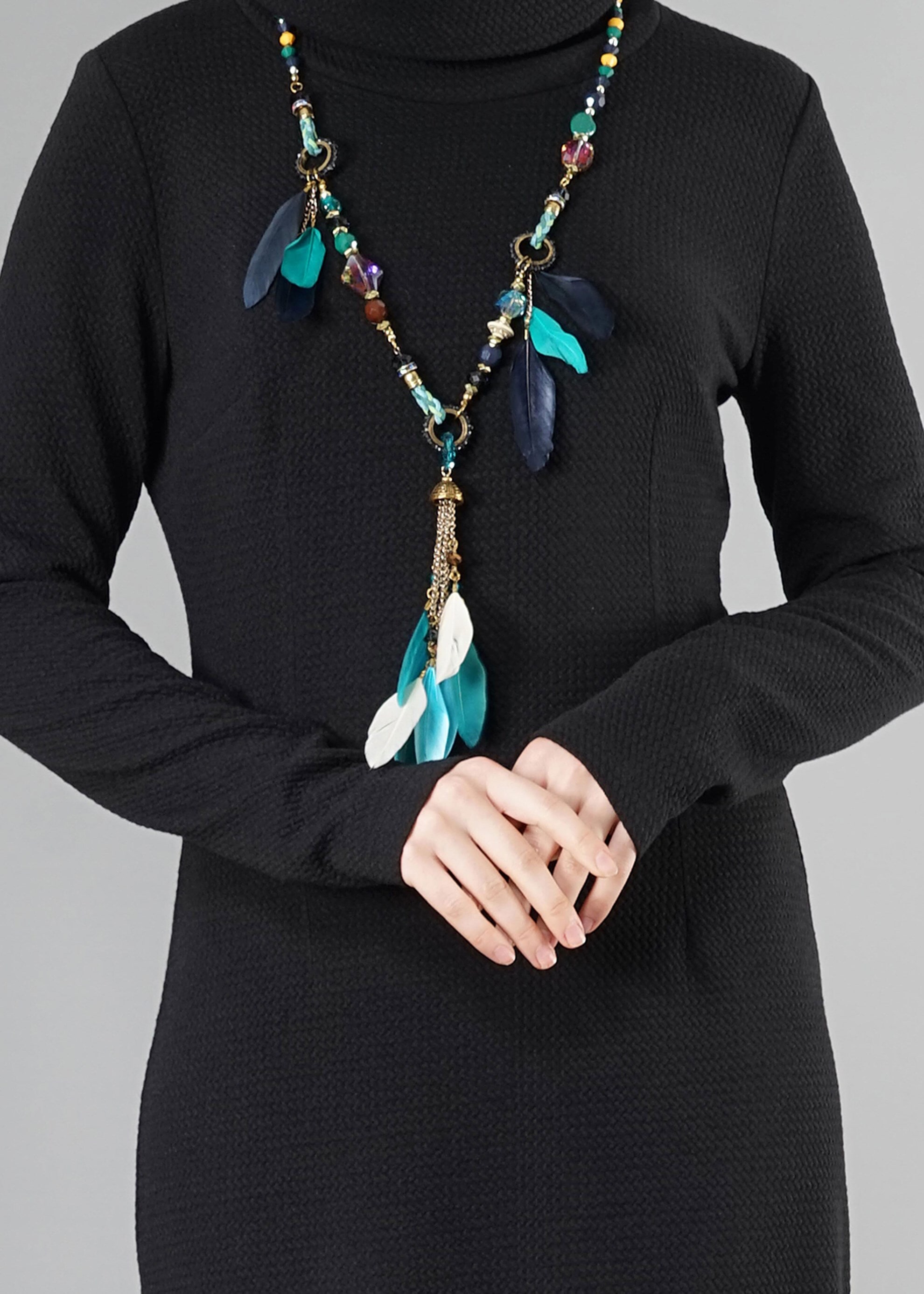 Tesettür giyim SİYAH BALIKÇI YAKA YÜNLÜ ELBİSE 4881 