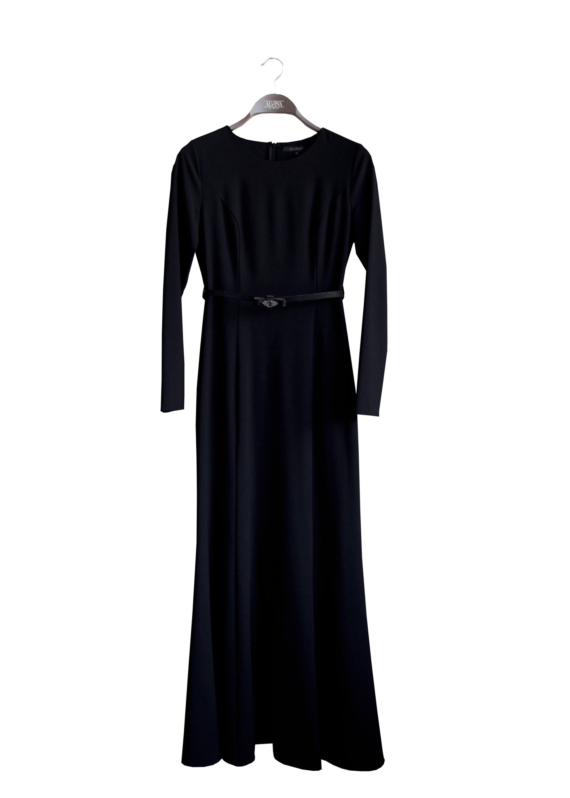 Tesettür giyim SİYAH PARÇALI BALIK ELBİSE 4882 