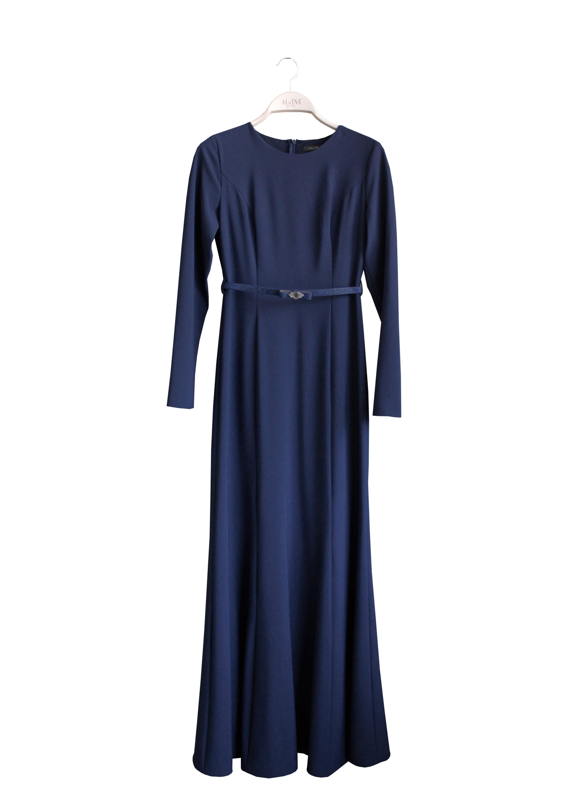 Tesettür giyim LACİVERT PARÇALI BALIK ELBİSE 4882 