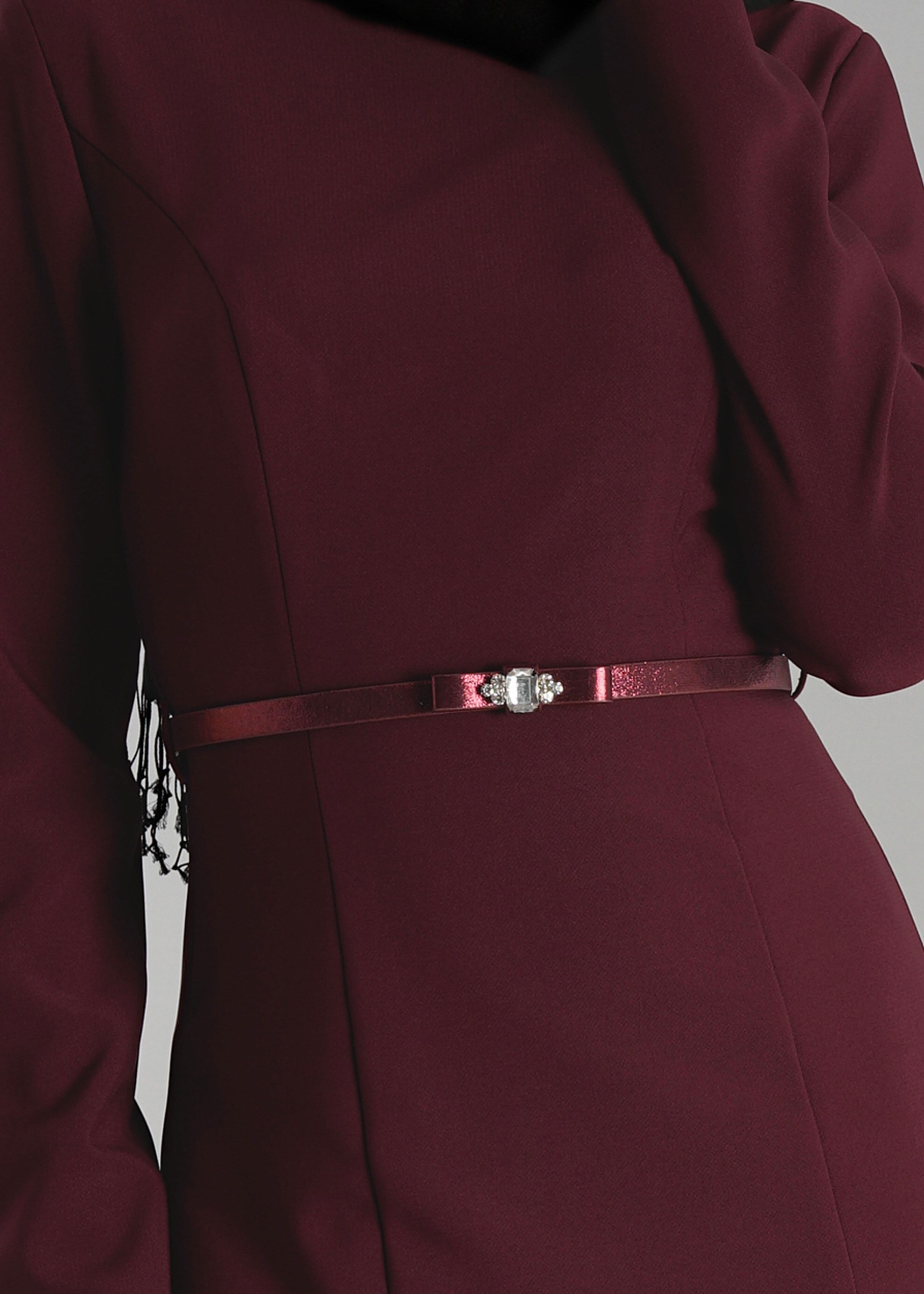 Tesettür giyim BORDO PARÇALI BALIK ELBİSE 4882 