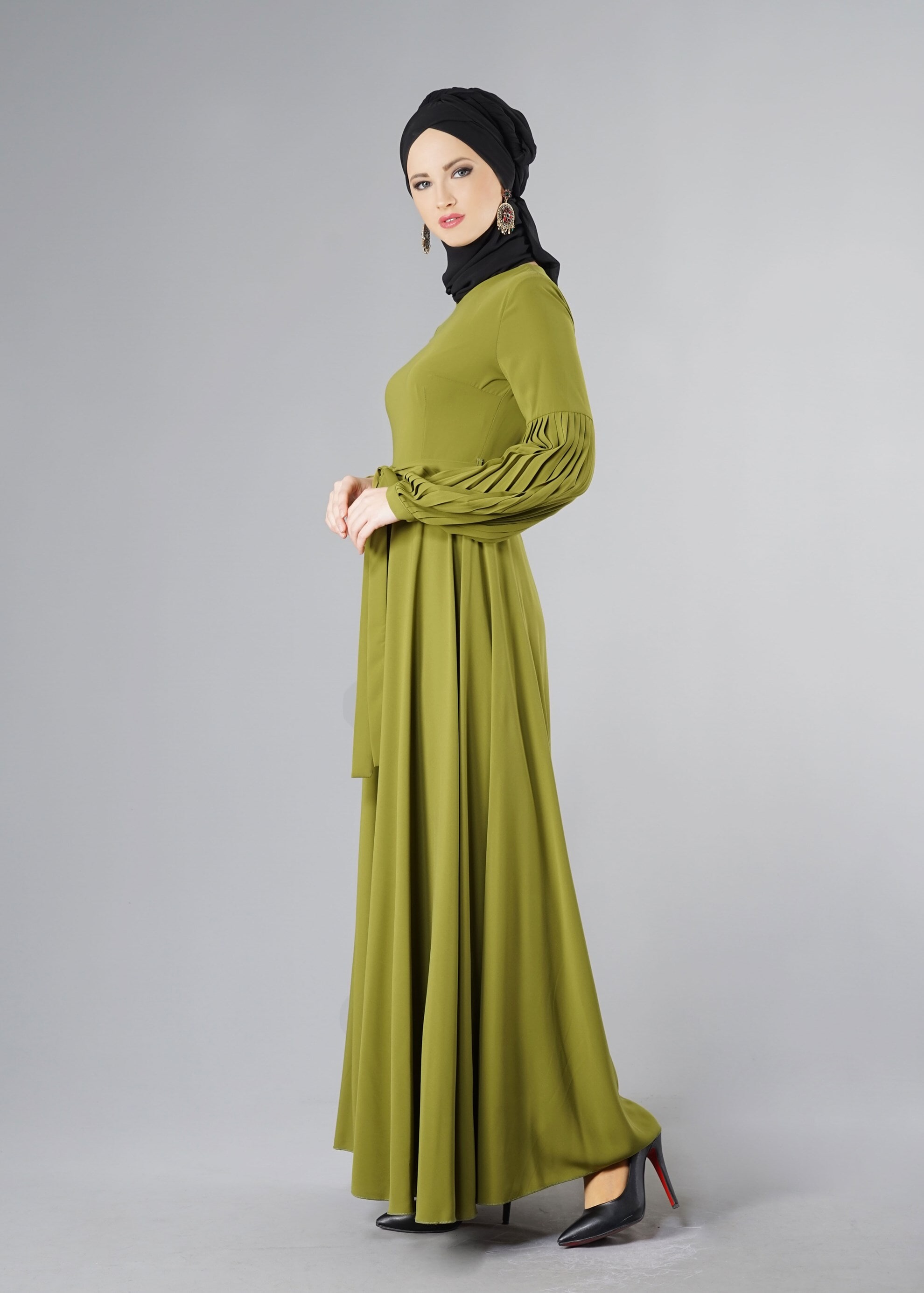 Tesettür giyim YEŞİL 4883 ELBİSE