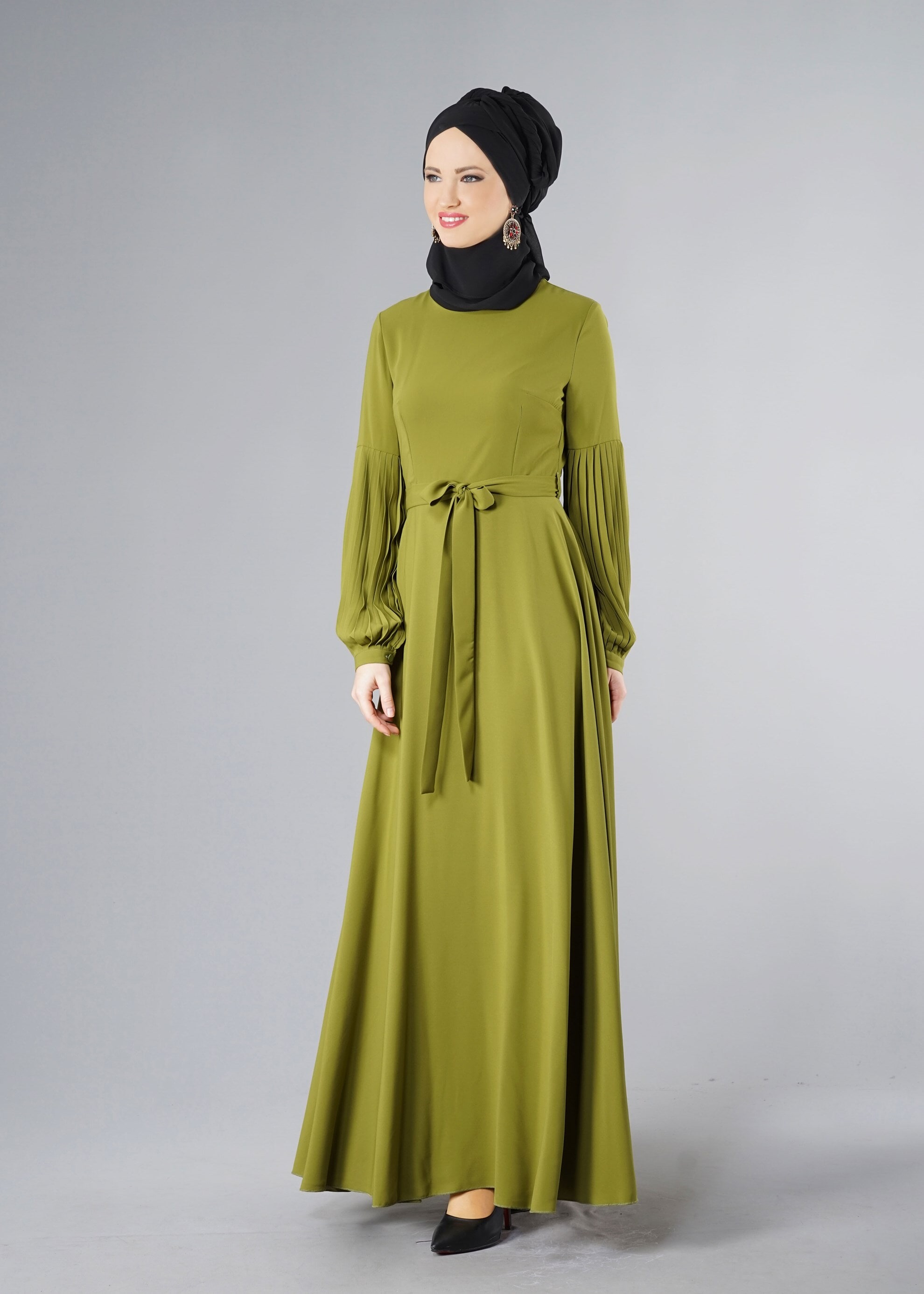 Tesettür giyim YEŞİL 4883 ELBİSE