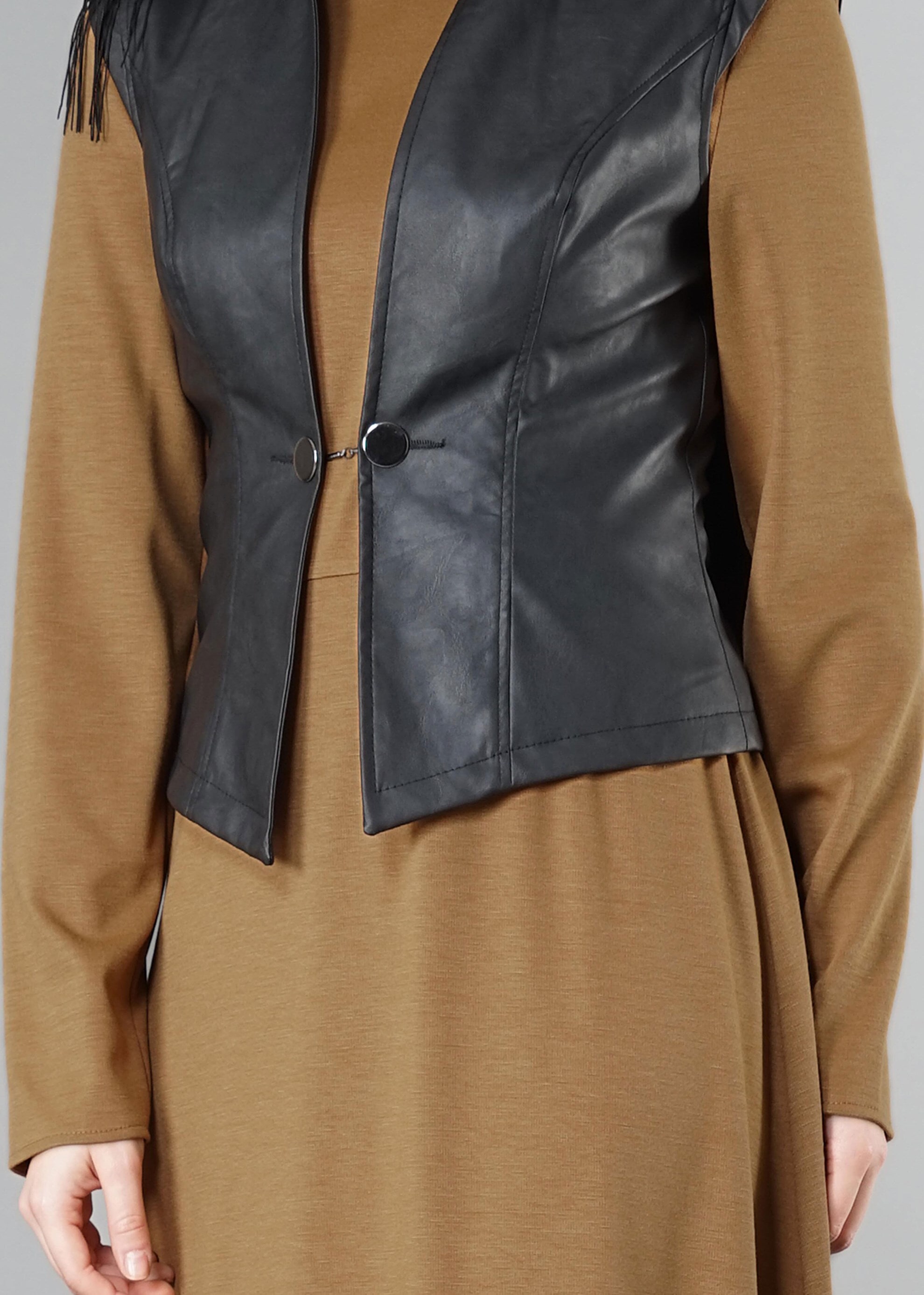 Tesettür giyim KAHVE DERİ YELEKLİ ELBİSE 4895 