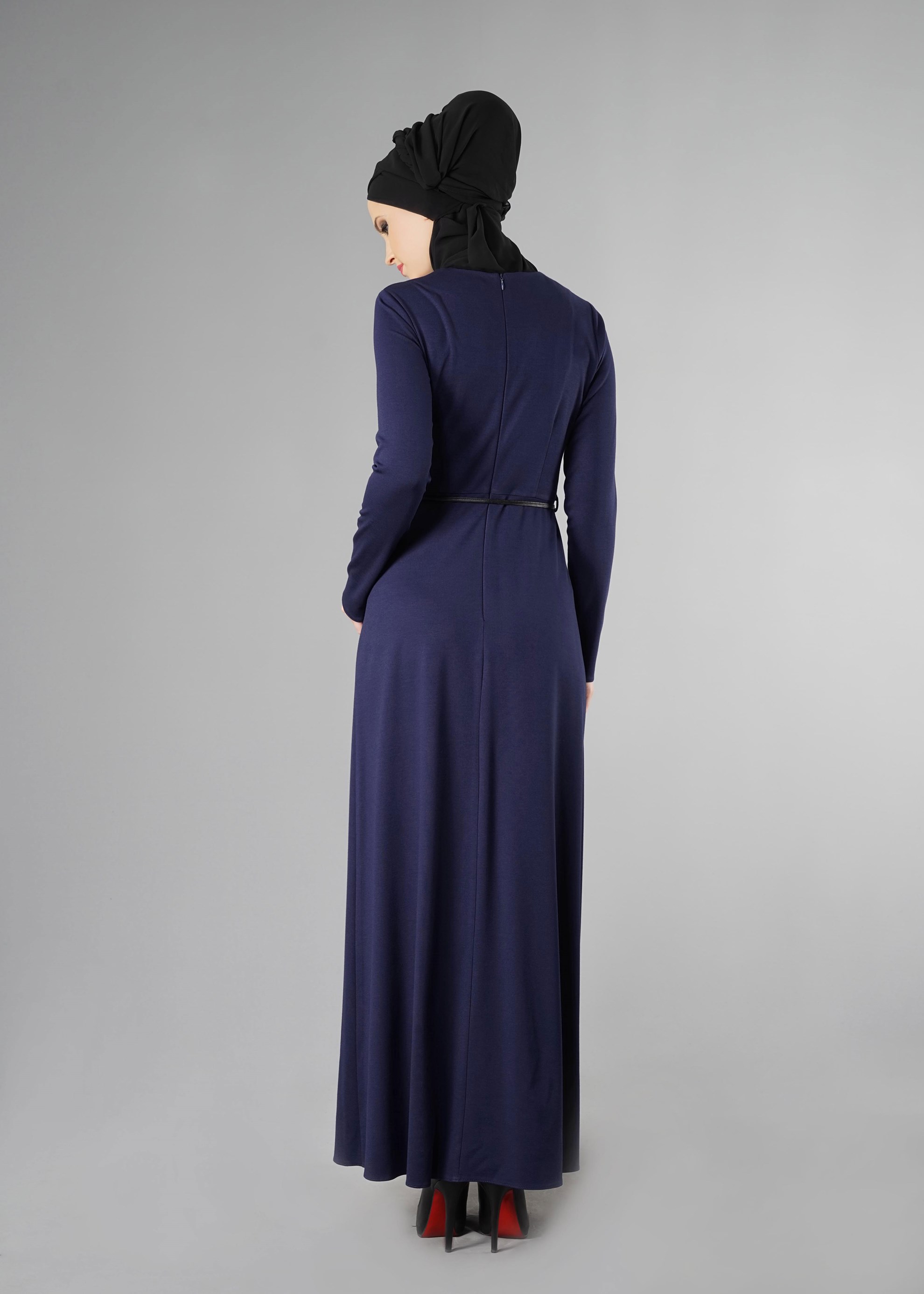 Tesettür giyim LACİVERT GÜPÜR DETAYLI ELBİSE 4904 