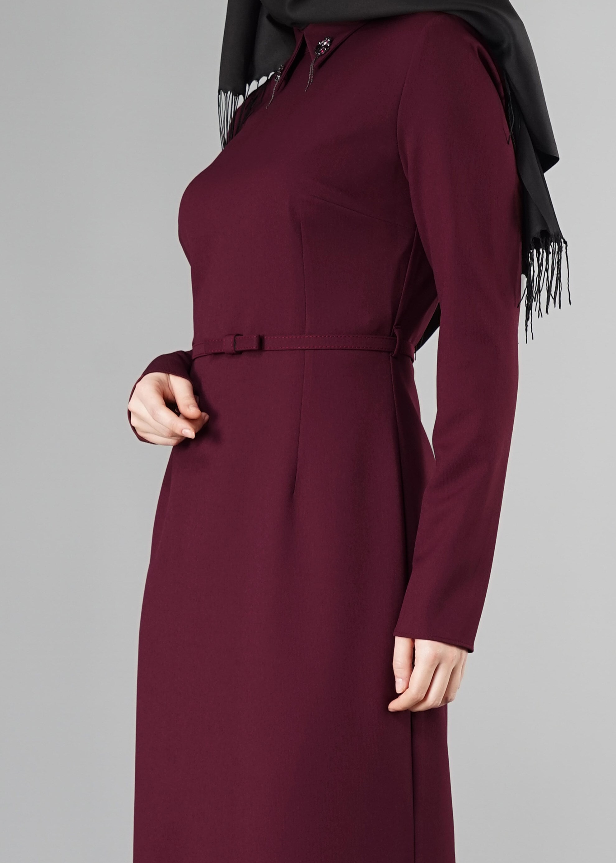 Tesettür giyim MÜRDÜM KEMERLİ ELBİSE 4905 