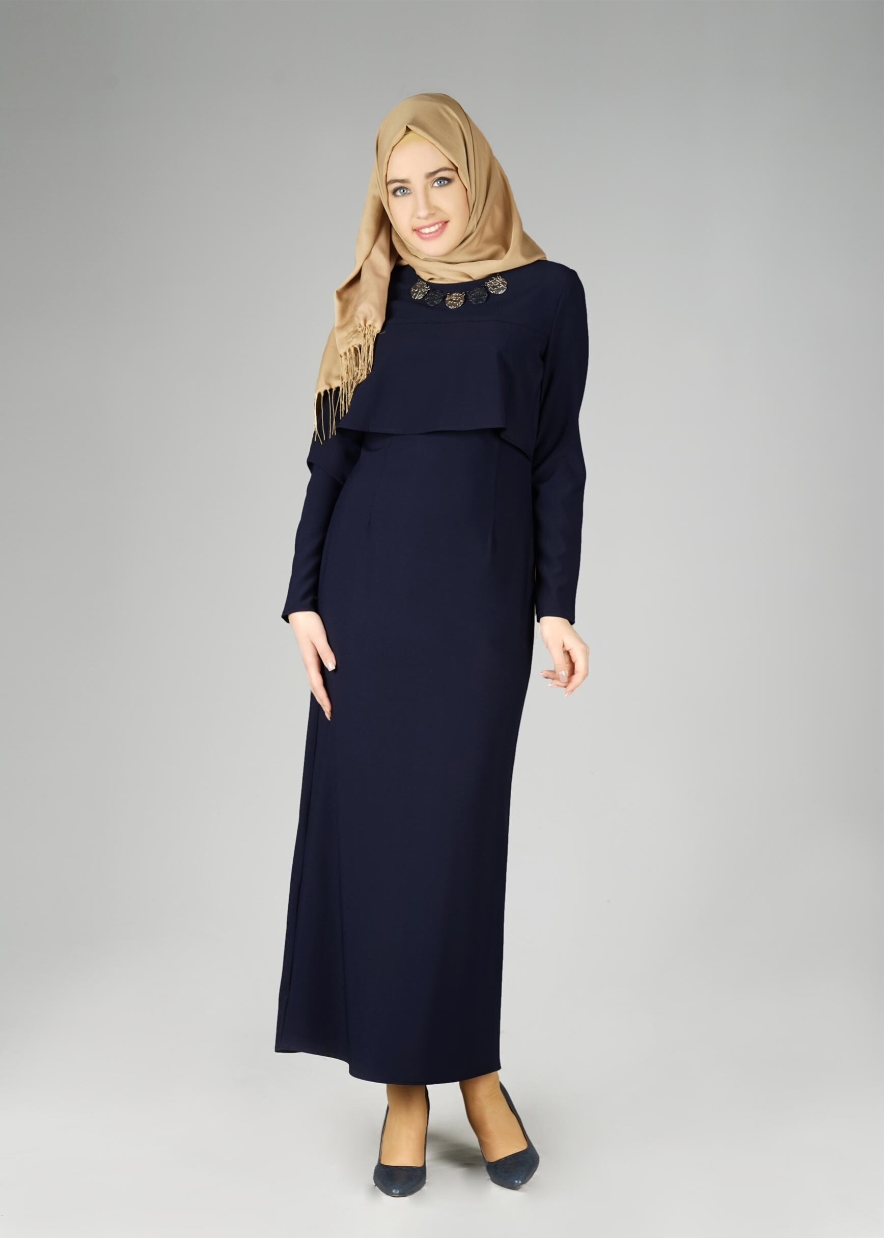 Tesettür giyim LACİVERT KLASİK ELBİSE 4936 
