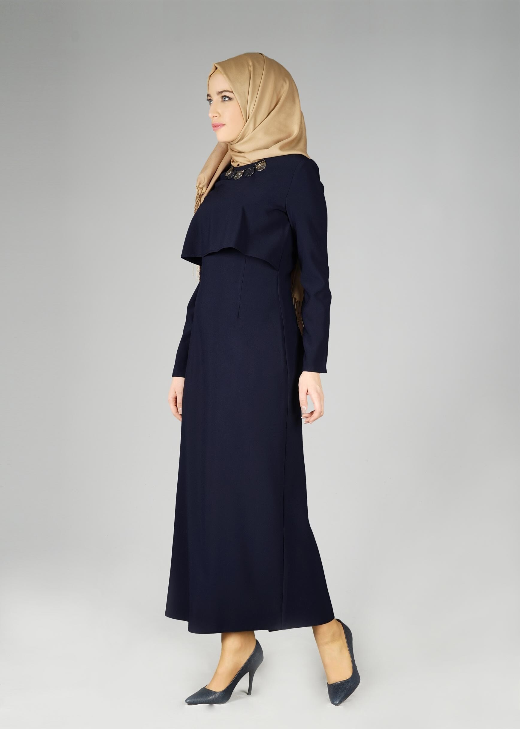 Tesettür giyim LACİVERT KLASİK ELBİSE 4936 