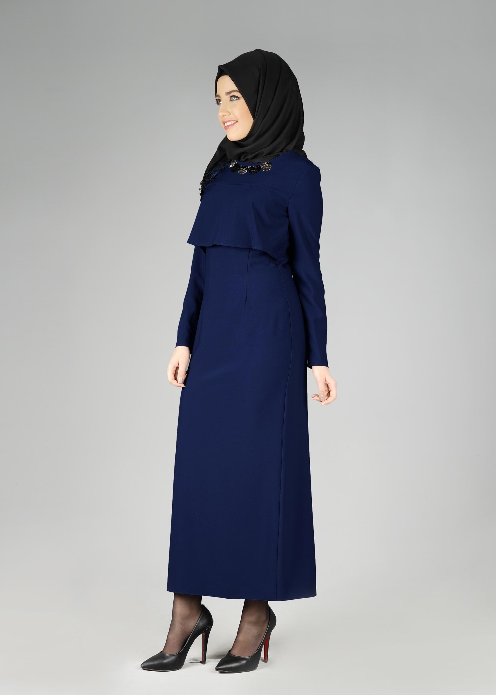 Tesettür giyim LACİVERT KLASİK ELBİSE 4936 