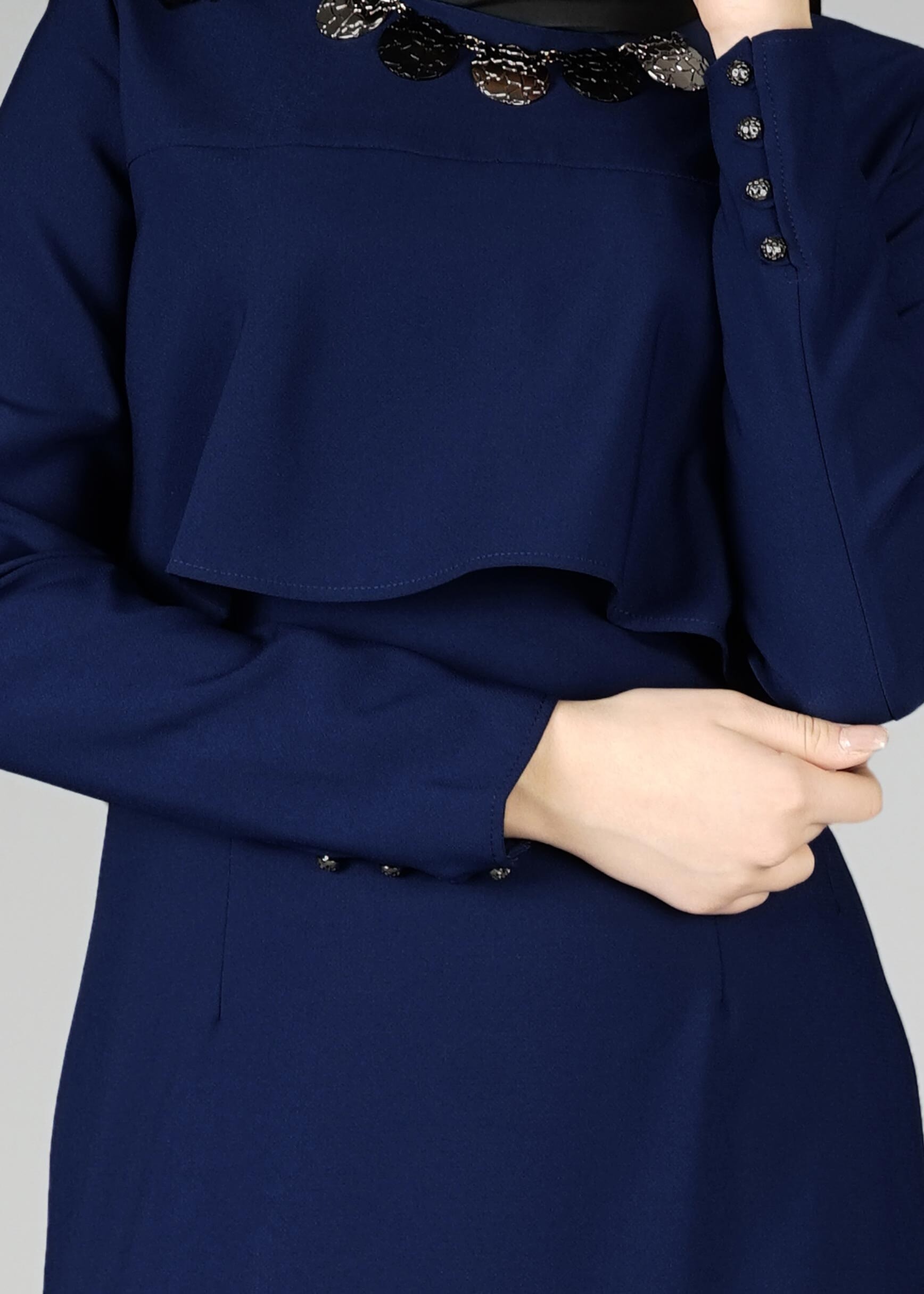 Tesettür giyim LACİVERT KLASİK ELBİSE 4936 