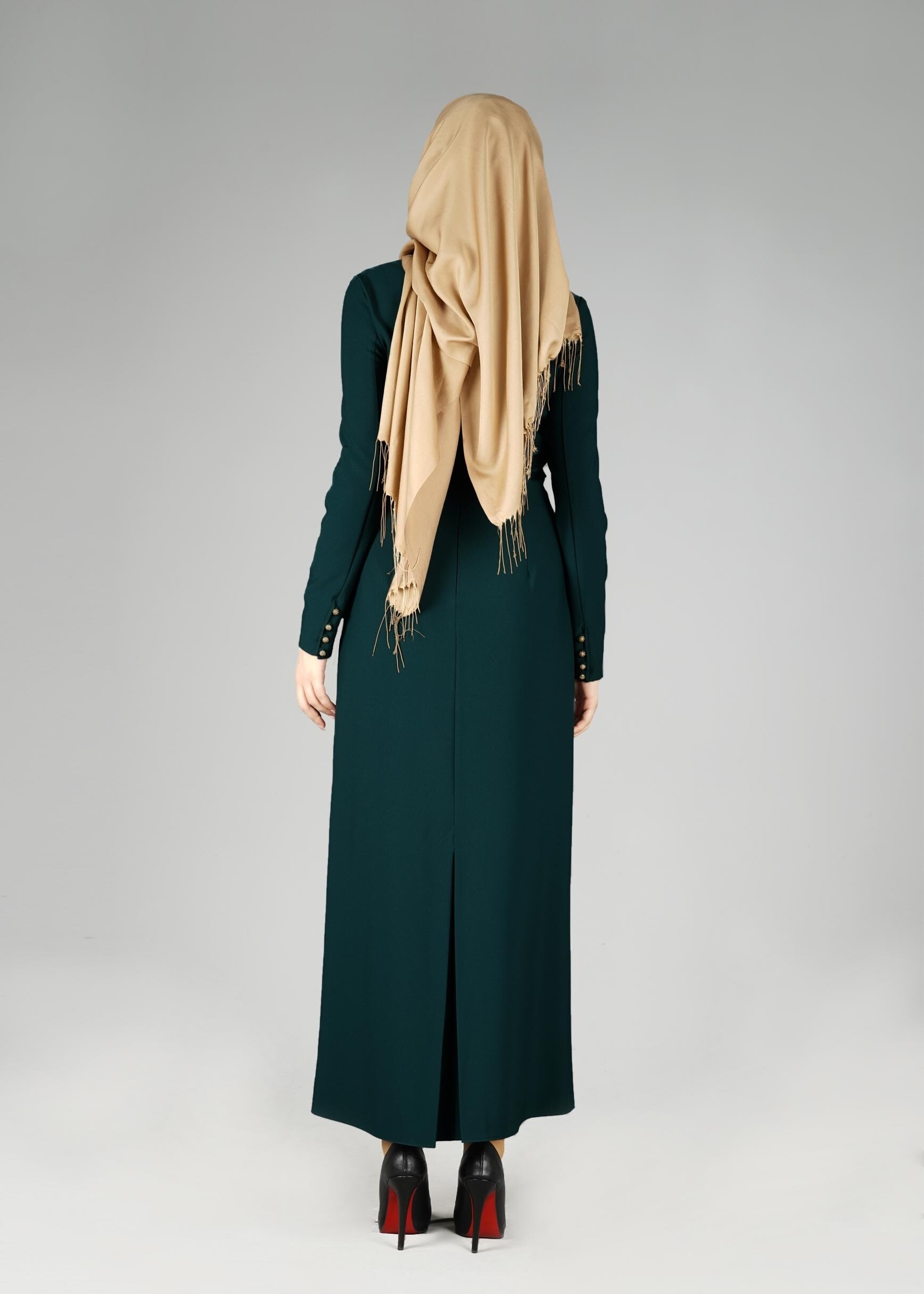 Tesettür giyim YEŞİL KLASİK ELBİSE 4936 