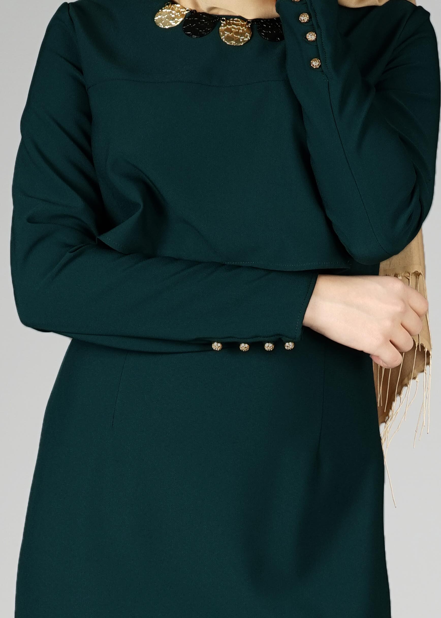 Tesettür giyim YEŞİL KLASİK ELBİSE 4936 