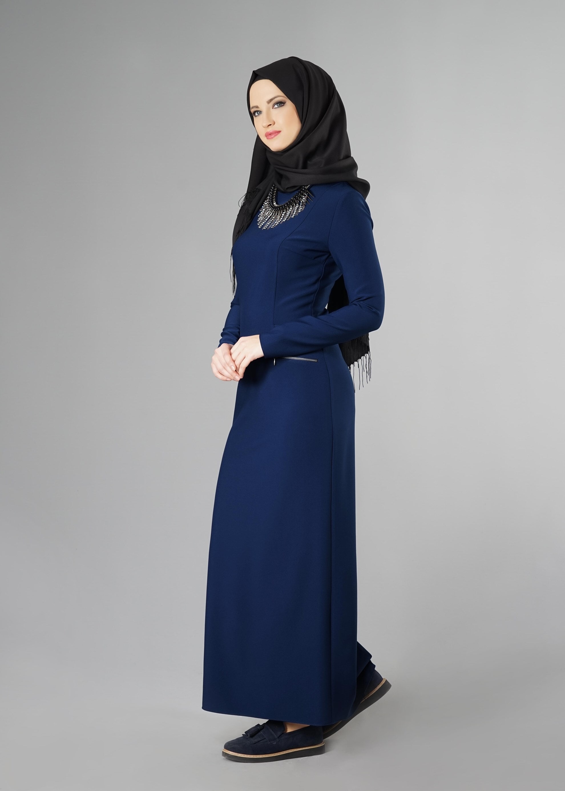 Tesettür giyim LACİVERT 4937 ELBİSE