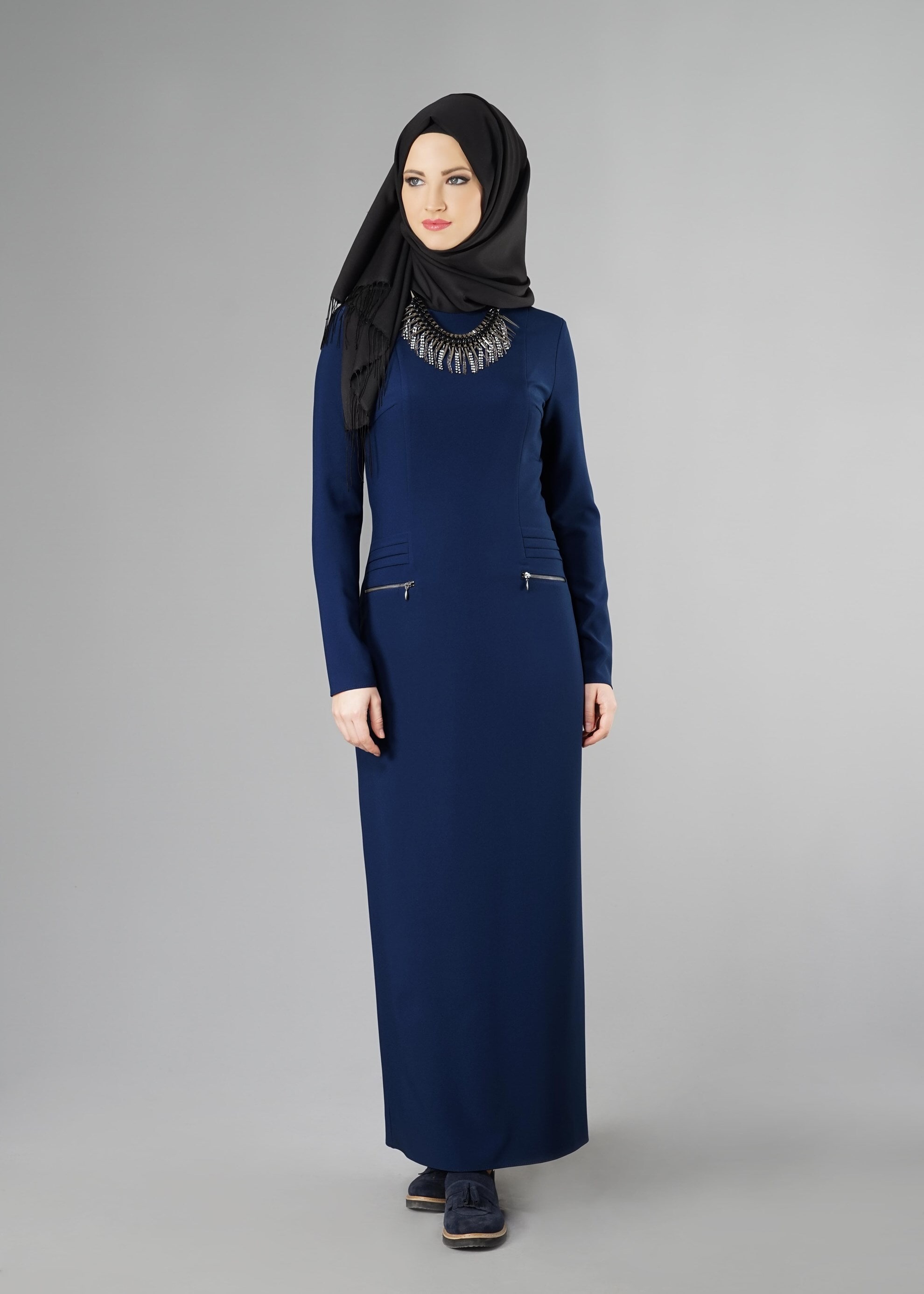 Tesettür giyim LACİVERT 4937 ELBİSE