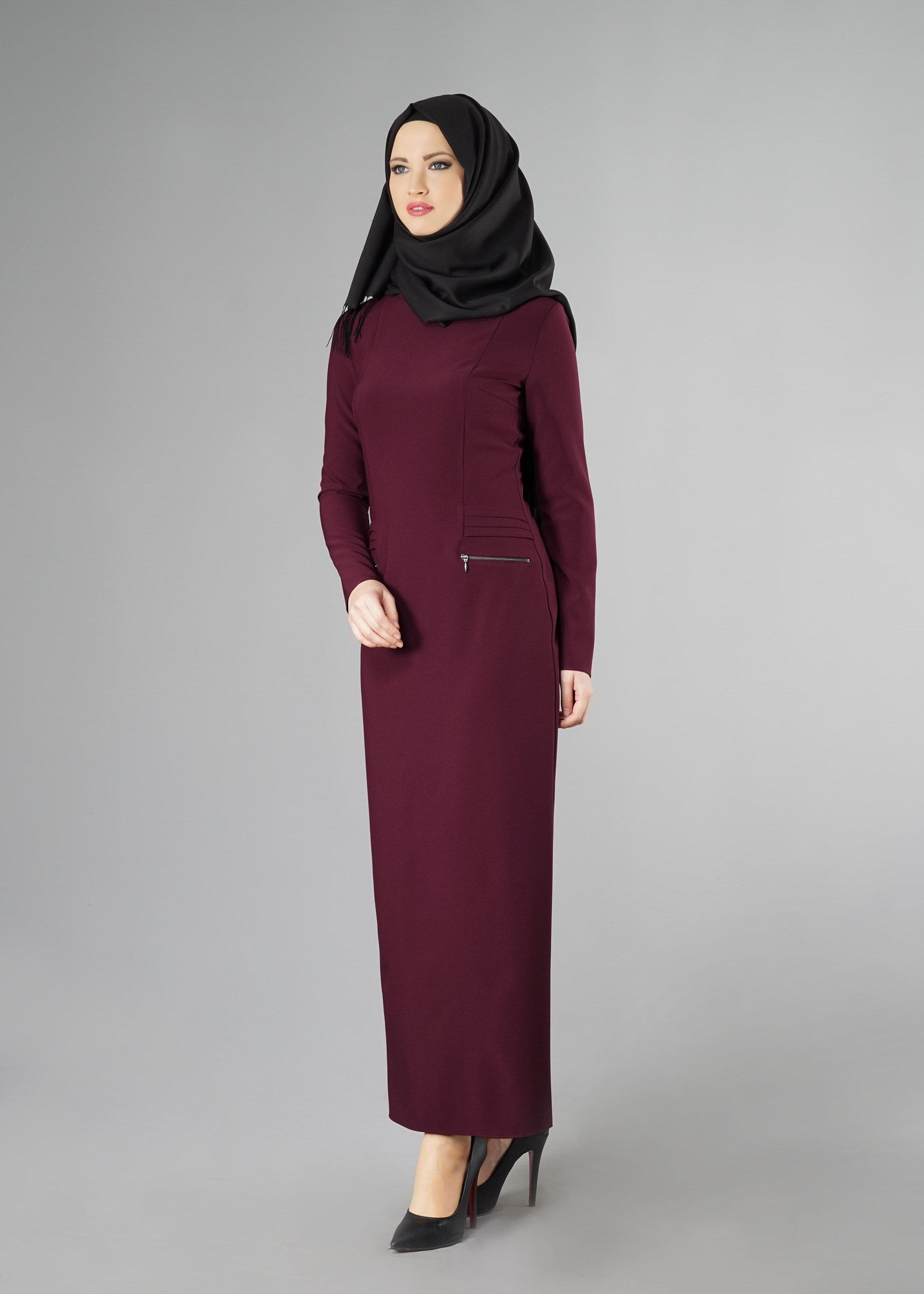 Tesettür giyim BORDO 4937 ELBİSE