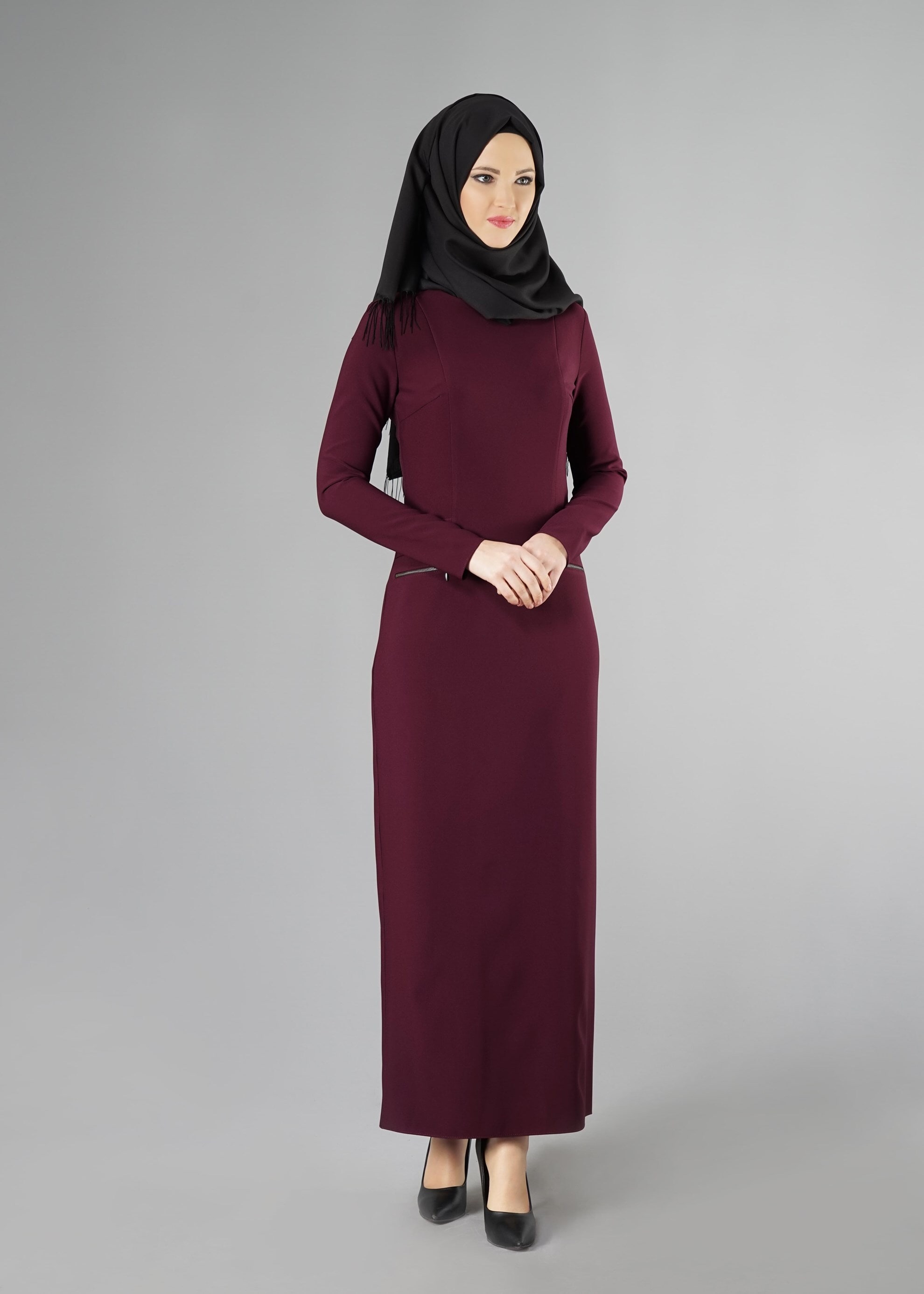 Tesettür giyim BORDO 4937 ELBİSE