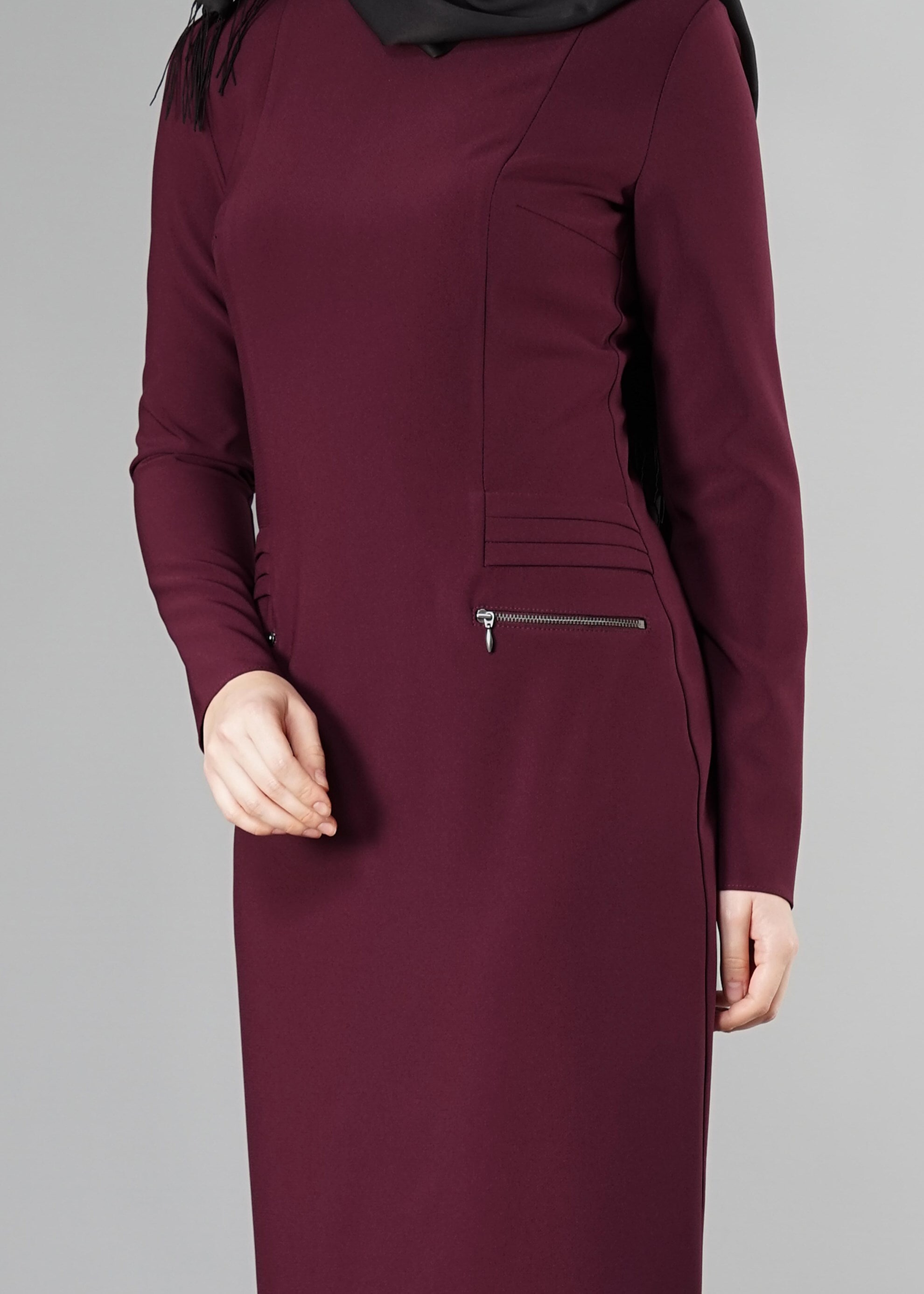 Tesettür giyim BORDO 4937 ELBİSE