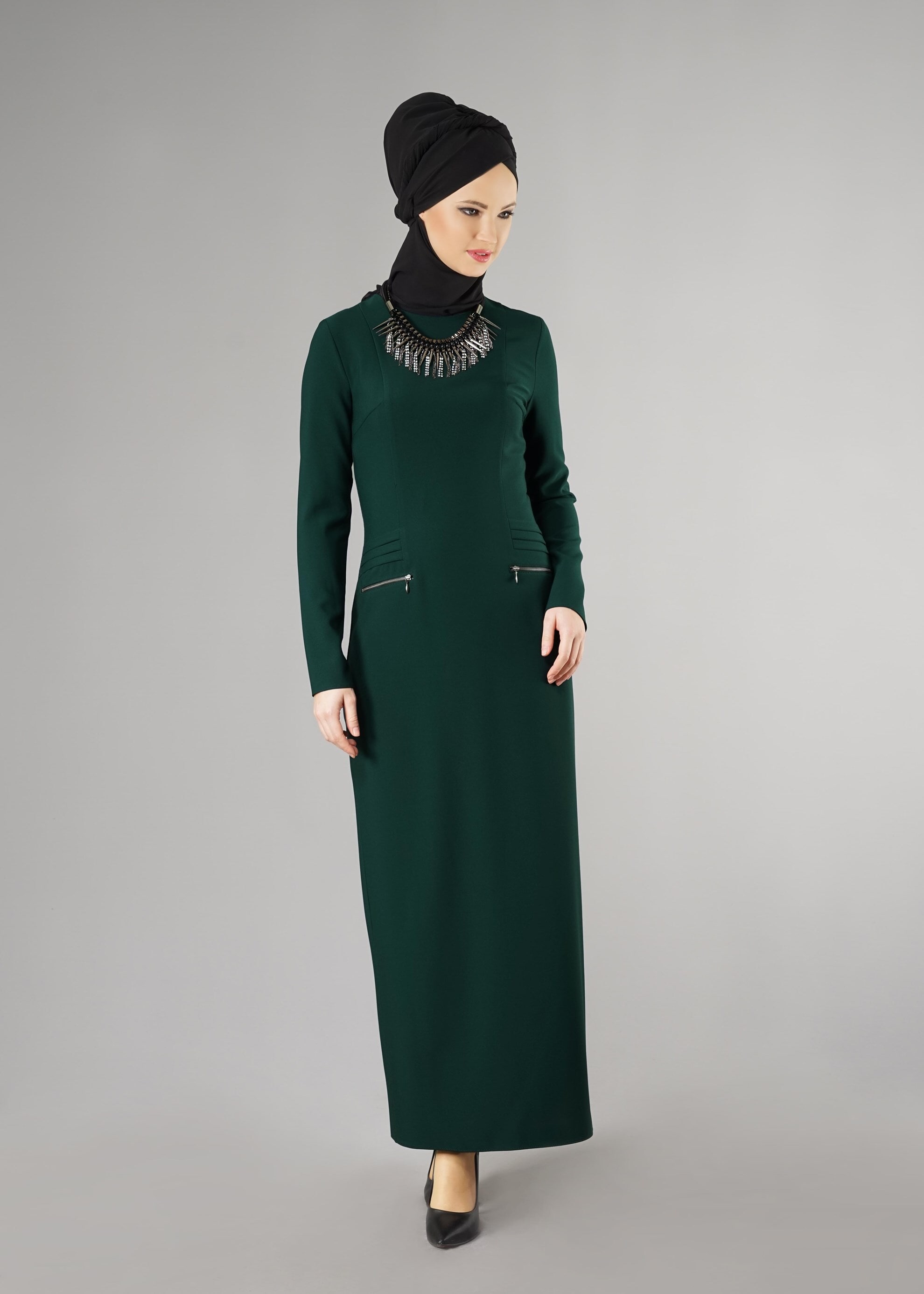 Tesettür giyim YEŞİL 4937 ELBİSE