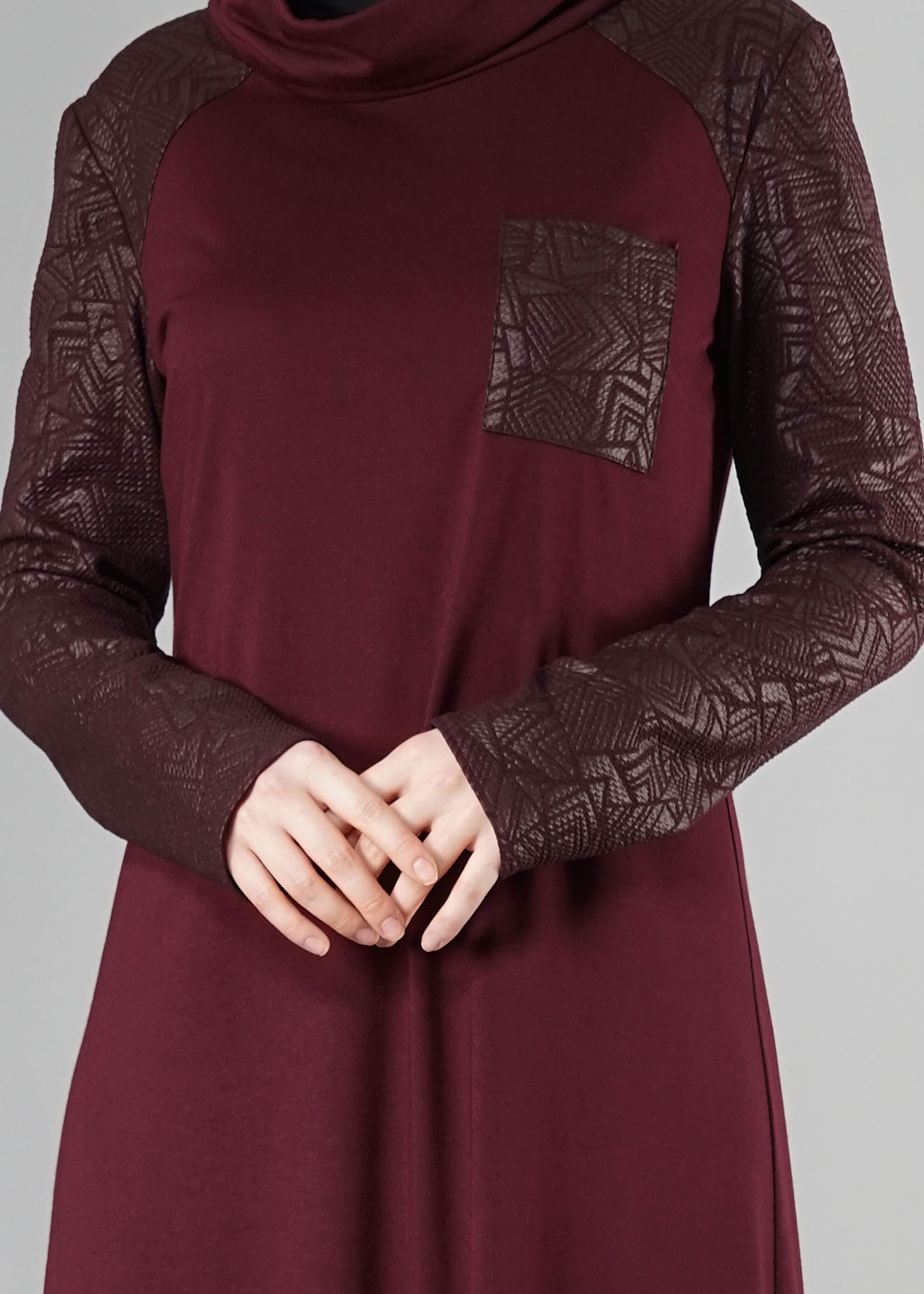 Tesettür giyim BORDO DESENLİ ELBİSE 4938 