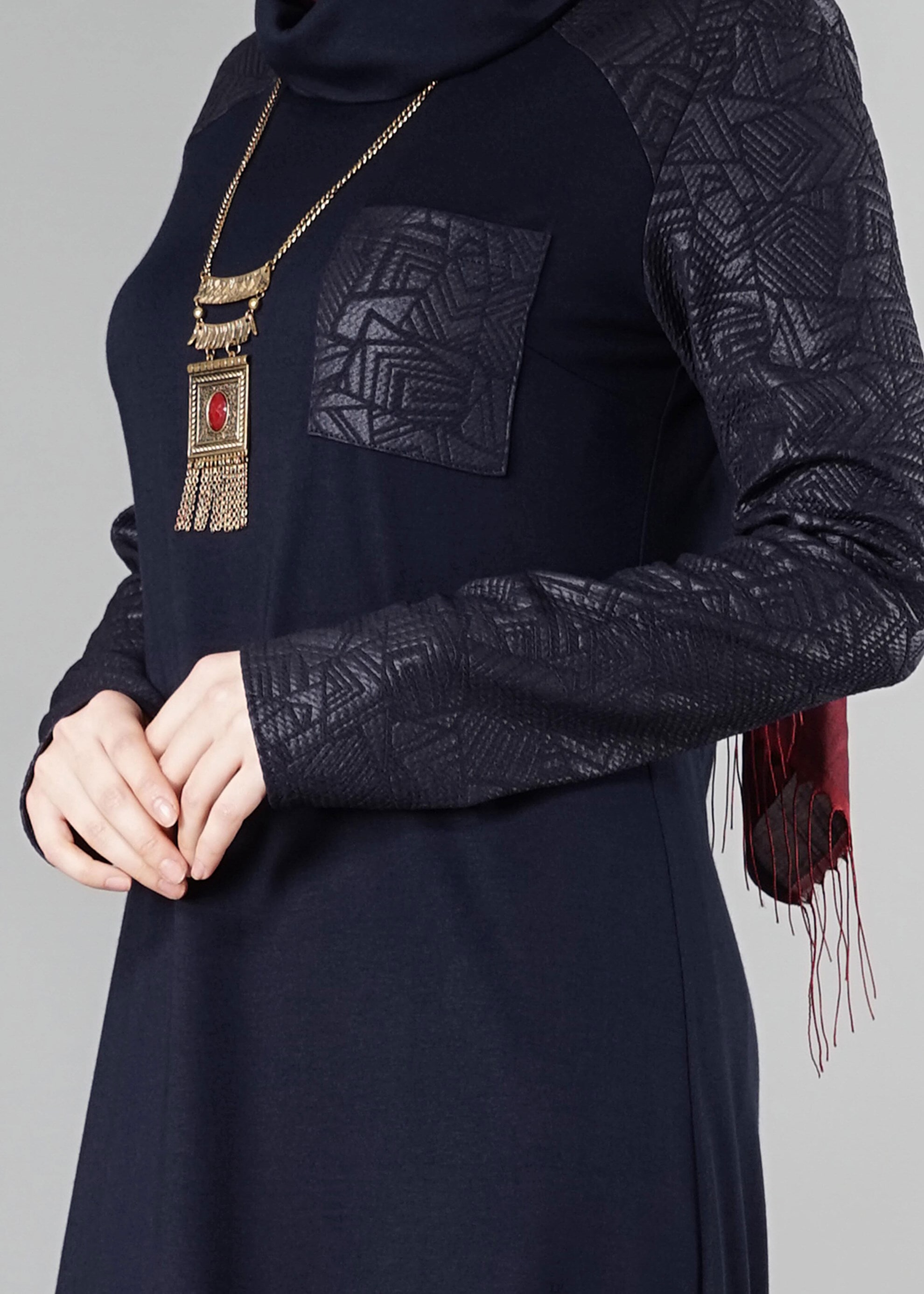 Tesettür giyim LACİVERT DESENLİ ELBİSE 4938 