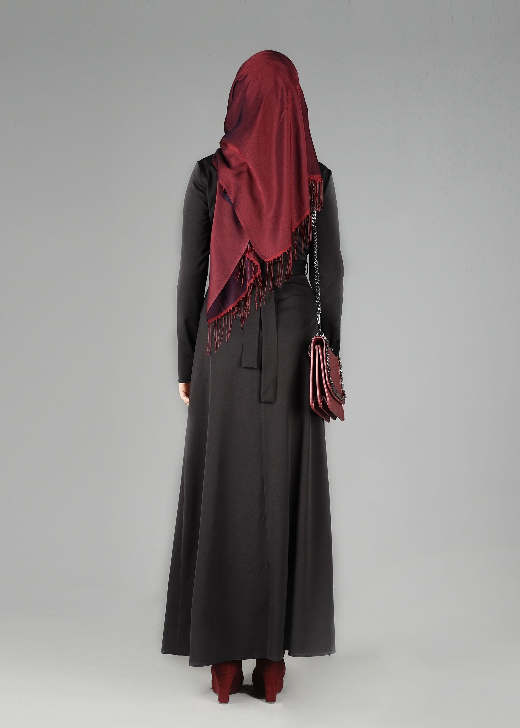 Tesettür giyim SİYAH DERİ DETAYLI ELBİSE 4964 