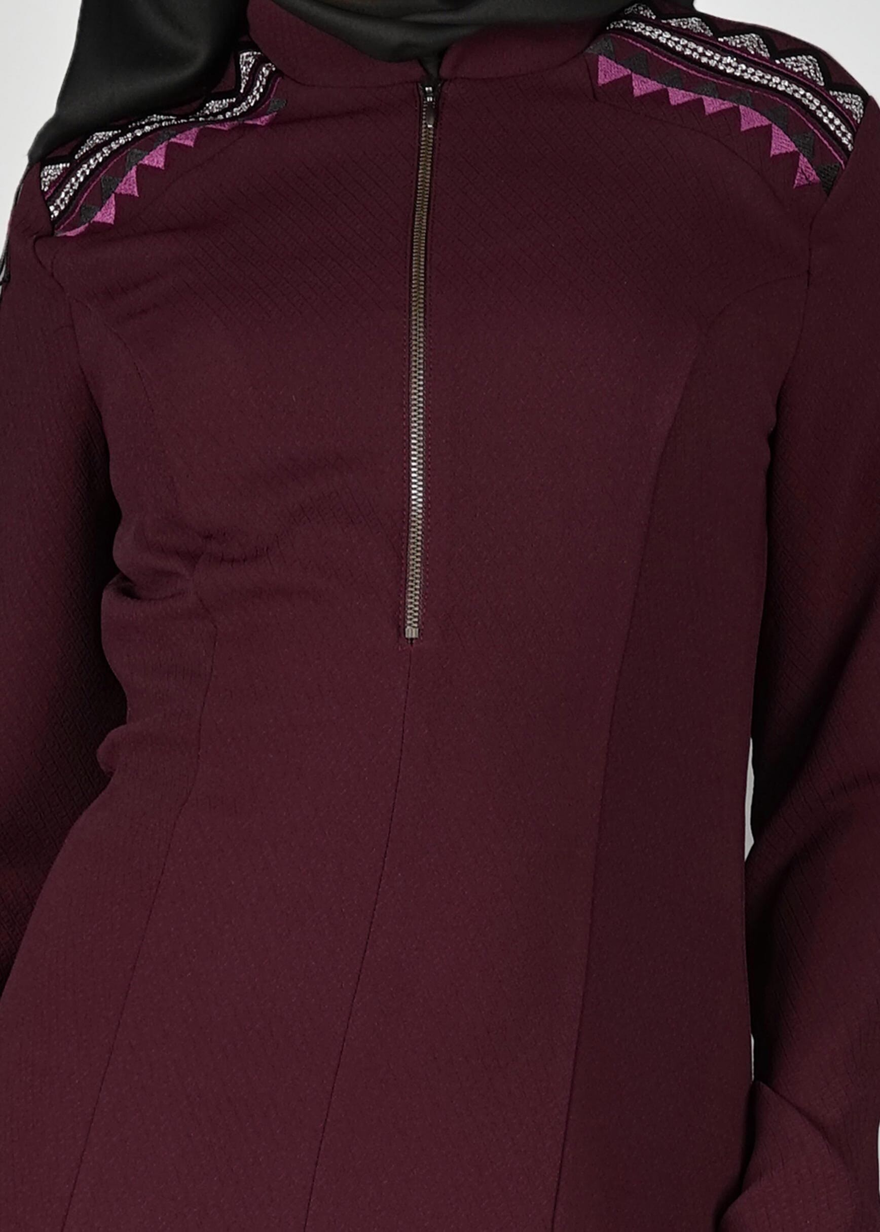 Tesettür giyim MÜRDÜM NAKIŞLI FERMUARLI ELBİSE 4966 