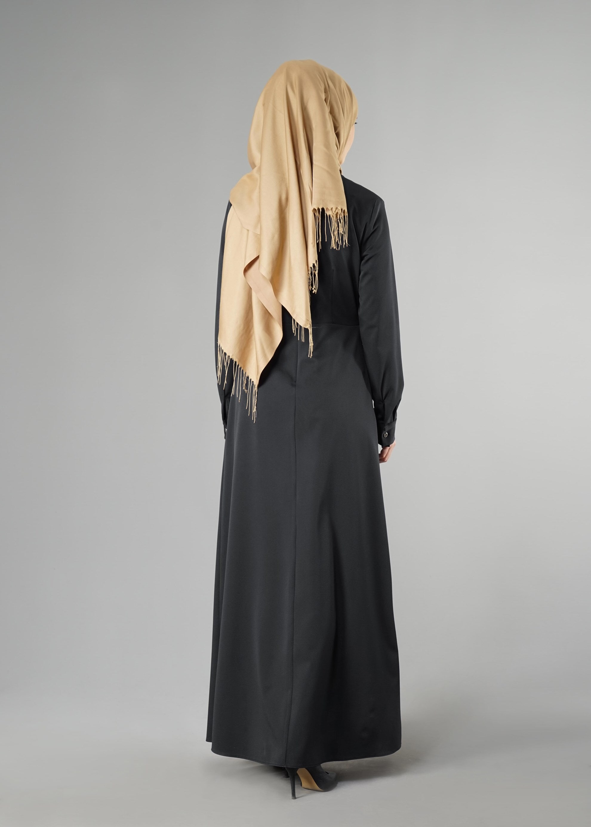 Tesettür giyim SİYAH BELİ KEMERLİ ELBİSE 4967 