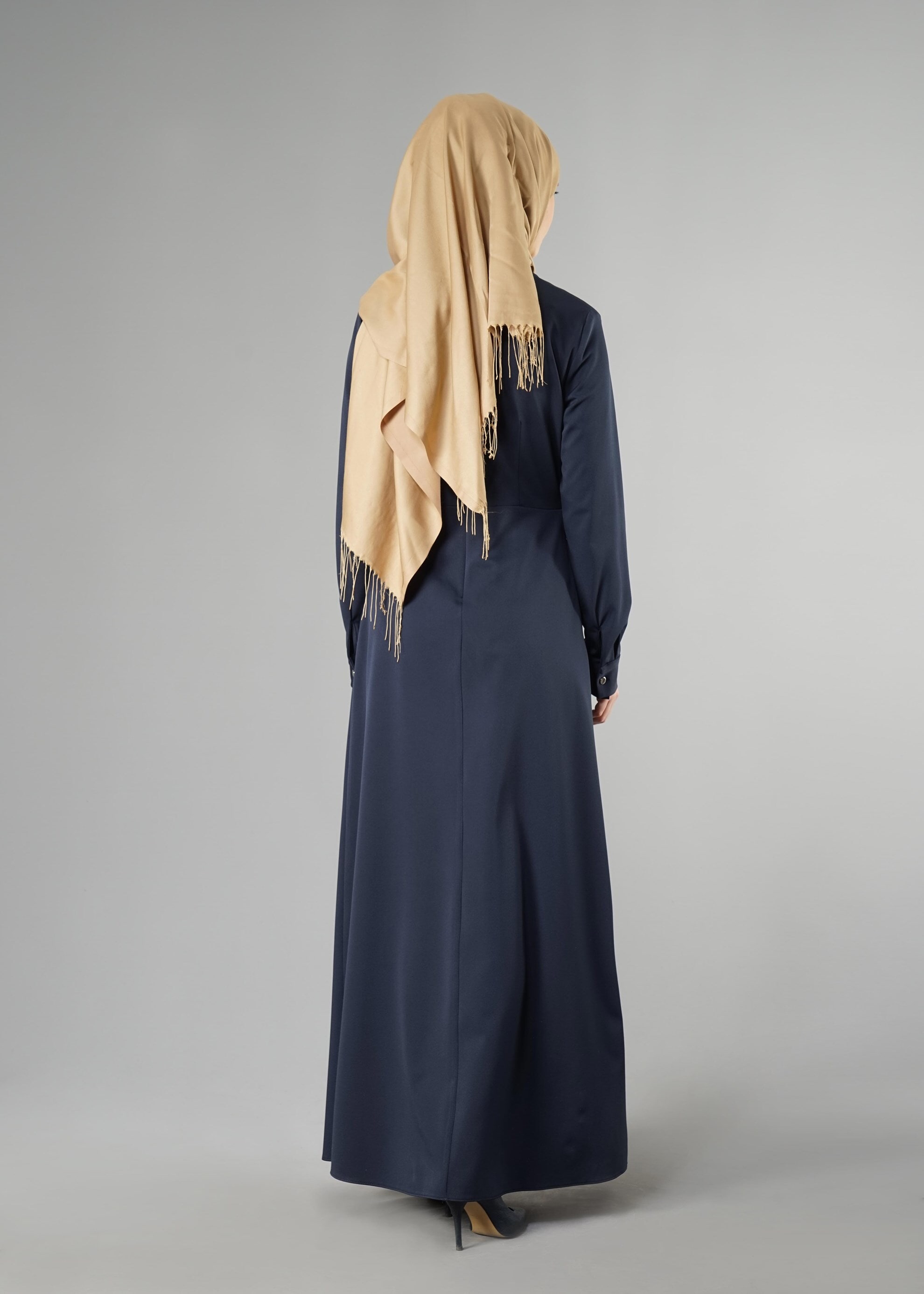 Tesettür giyim LACİVERT BELİ KEMERLİ ELBİSE 4967 