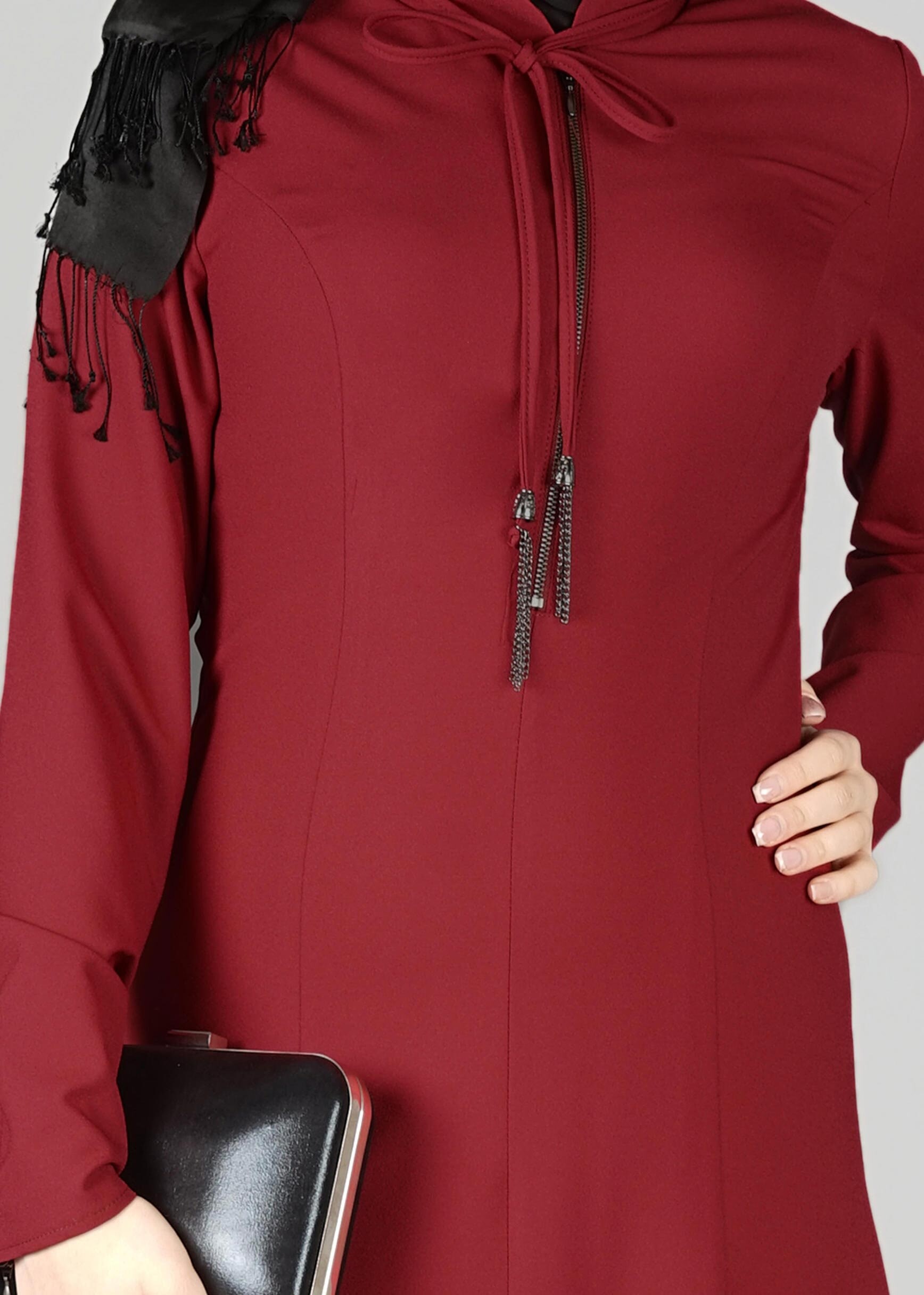 Tesettür giyim BORDO BAĞLAMA DETAYLI ELBİSE 4968 