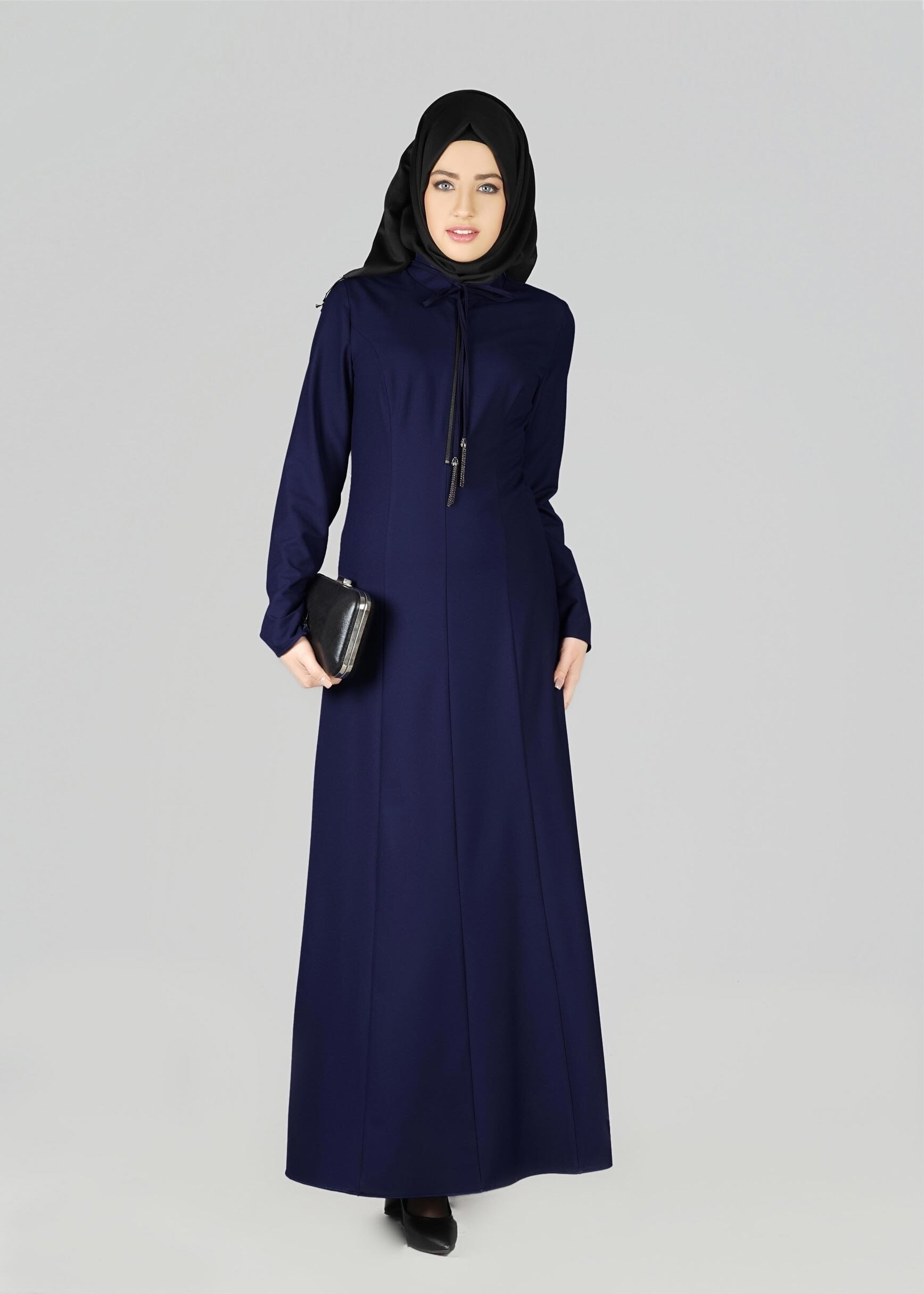 Tesettür giyim LACİVERT BAĞLAMA DETAYLI ELBİSE 4968 