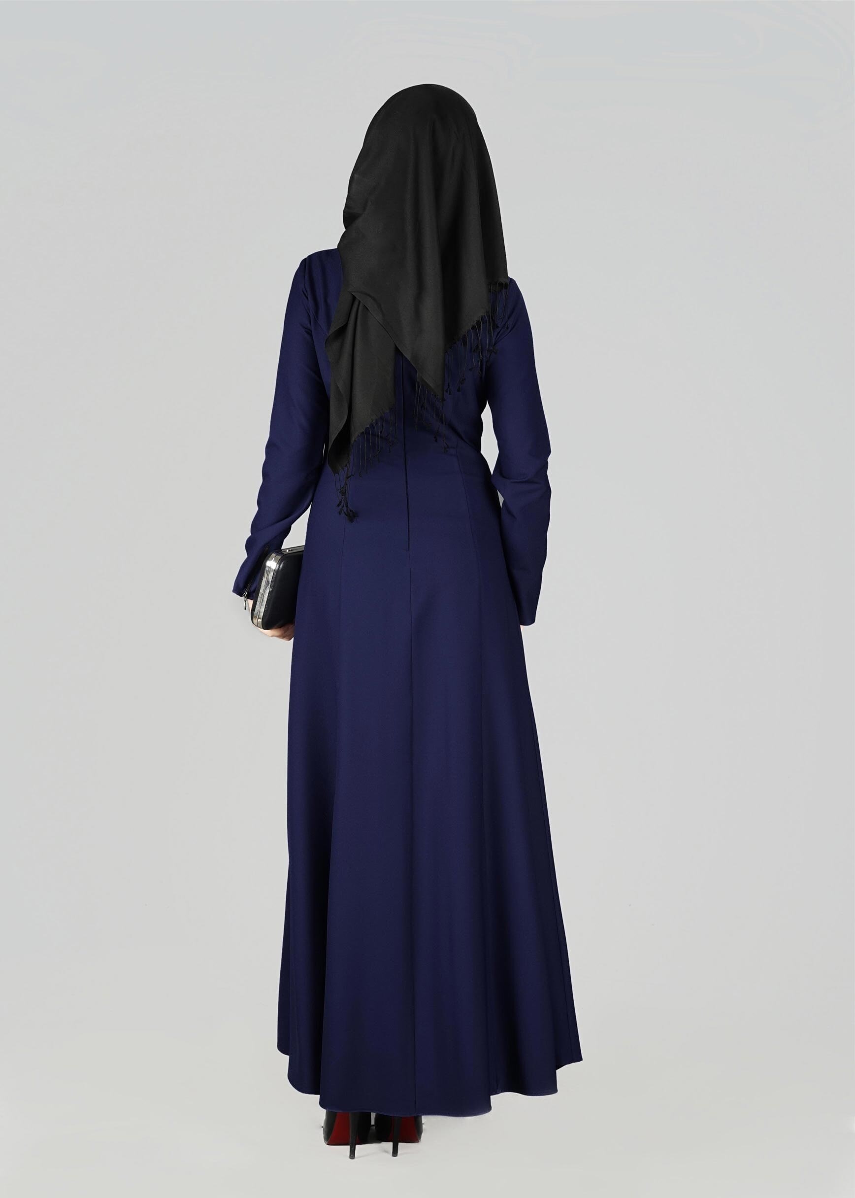 Tesettür giyim LACİVERT BAĞLAMA DETAYLI ELBİSE 4968 