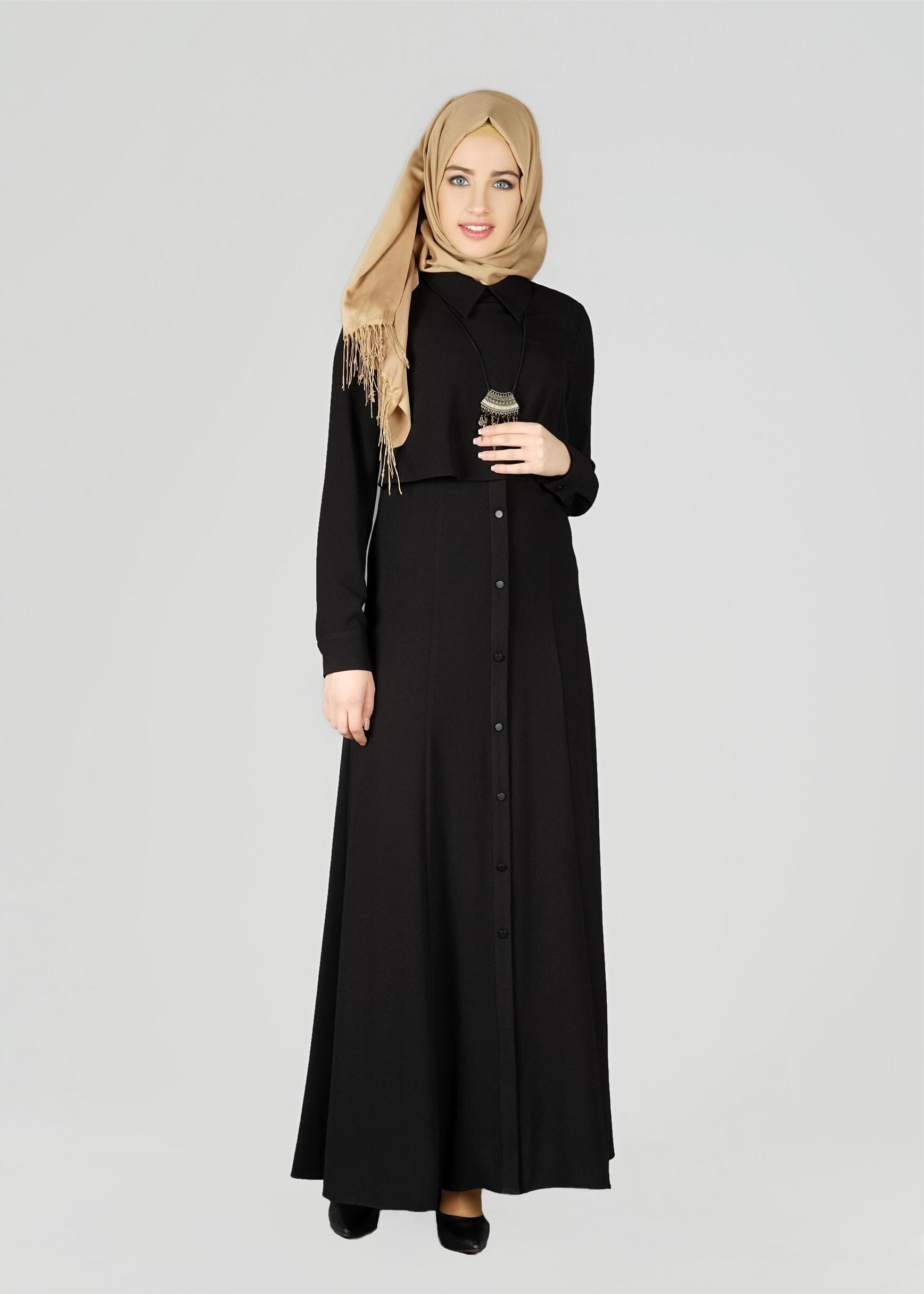 Tesettür giyim SİYAH 4983 ELBİSE