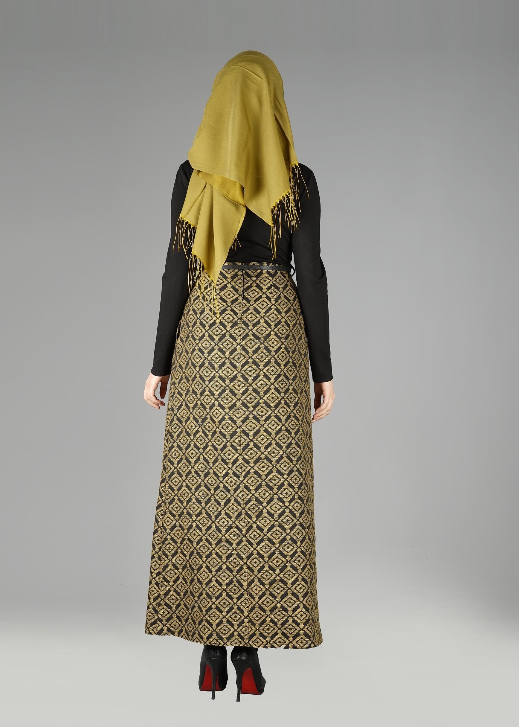 Tesettür giyim YEŞİL DESENLİ ELBİSE 4986 