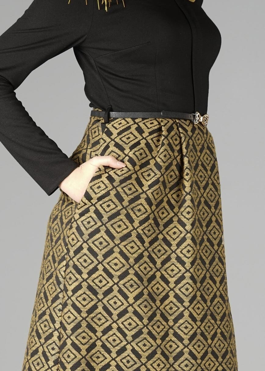 Tesettür giyim YEŞİL DESENLİ ELBİSE 4986 