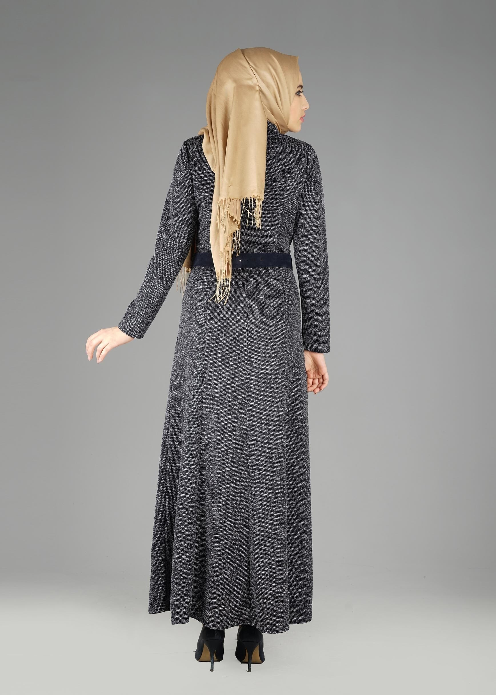 Tesettür giyim LACİVERT BALIKÇI YAKA ELBİSE 4987 