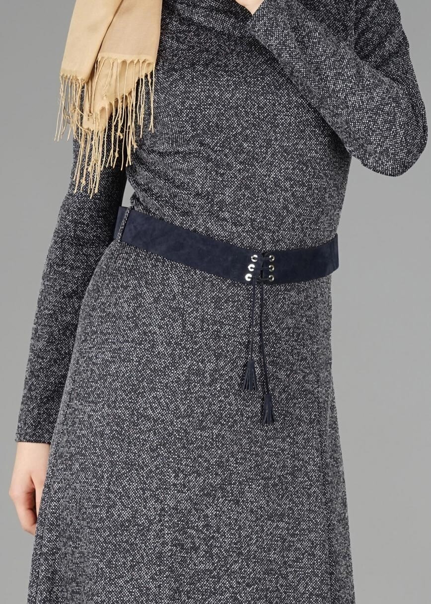 Tesettür giyim LACİVERT BALIKÇI YAKA ELBİSE 4987 