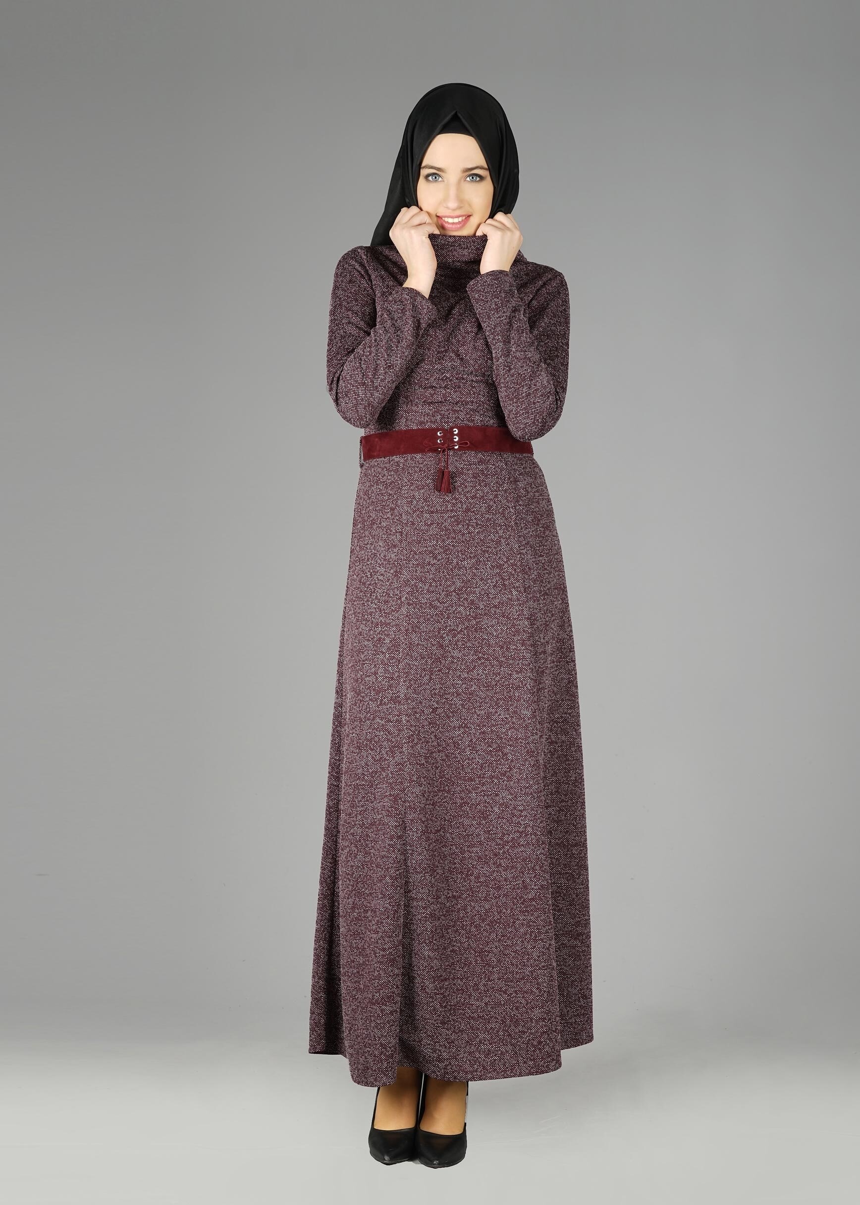 Tesettür giyim MÜRDÜM BALIKÇI YAKA ELBİSE 4987 