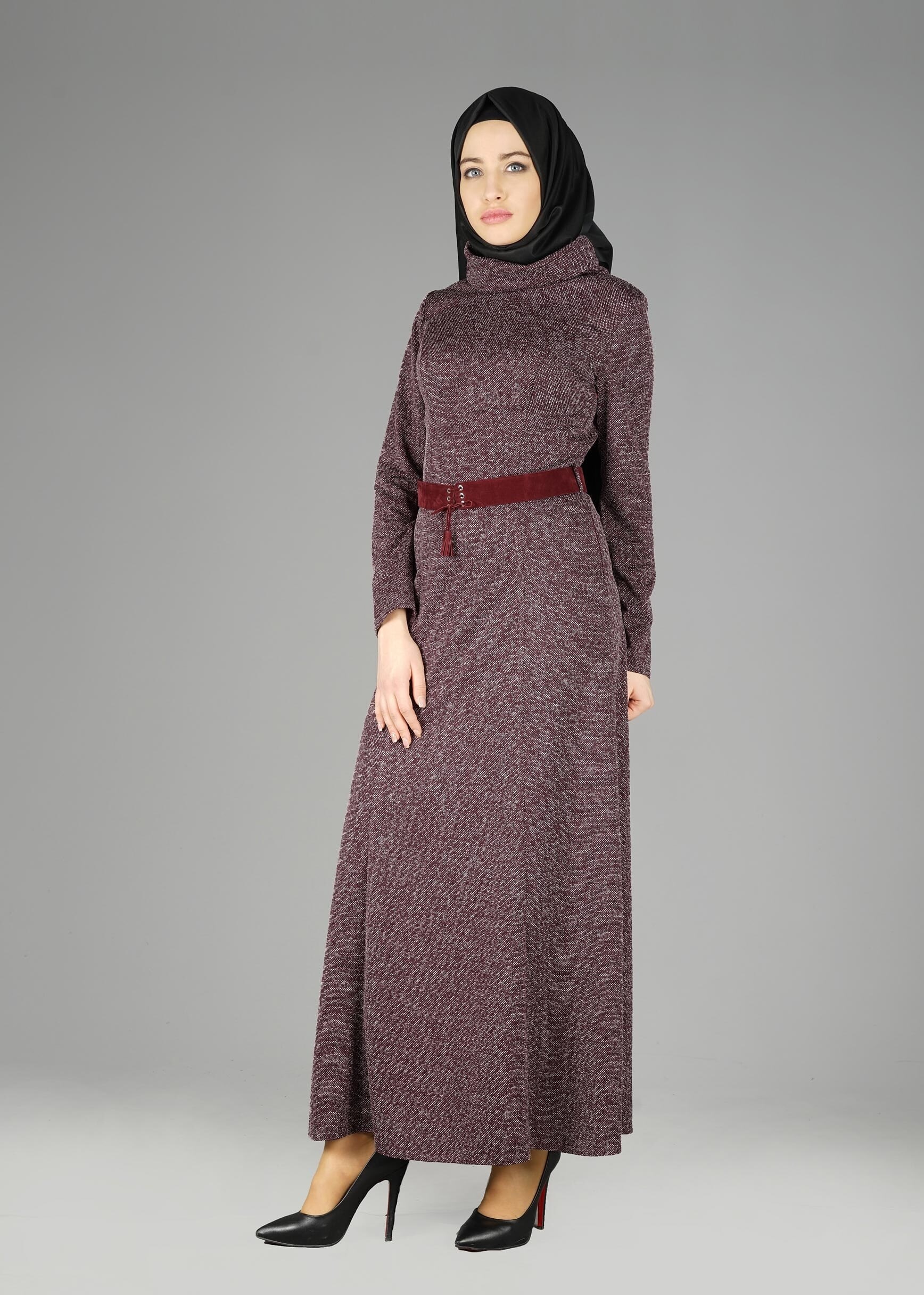 Tesettür giyim MÜRDÜM BALIKÇI YAKA ELBİSE 4987 