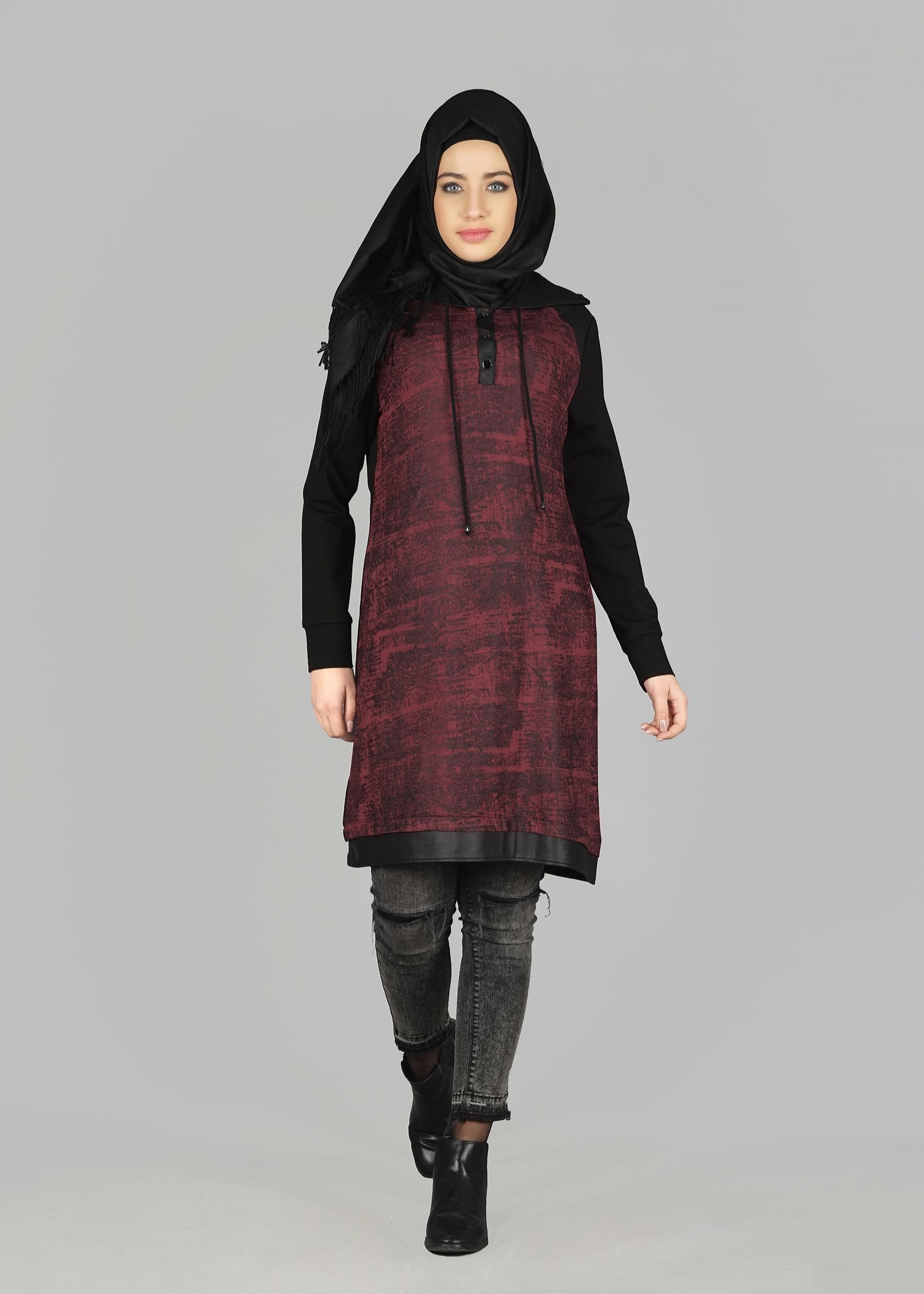 Tesettür giyim BORDO 4875 TUNİK
