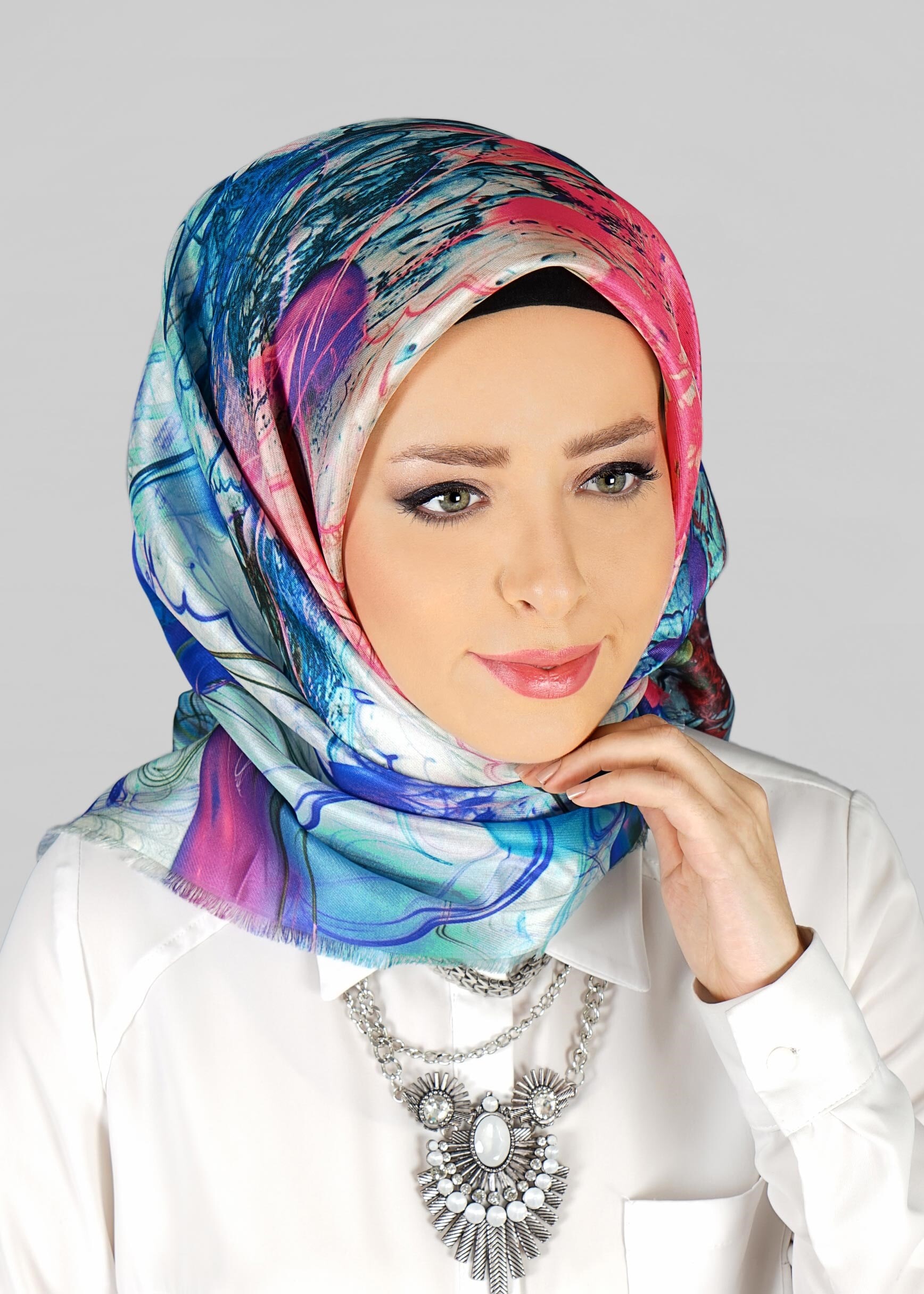 Tesettür giyim MAVİ 9802 ALVİNA DİJİTAL TAFTA ESARP