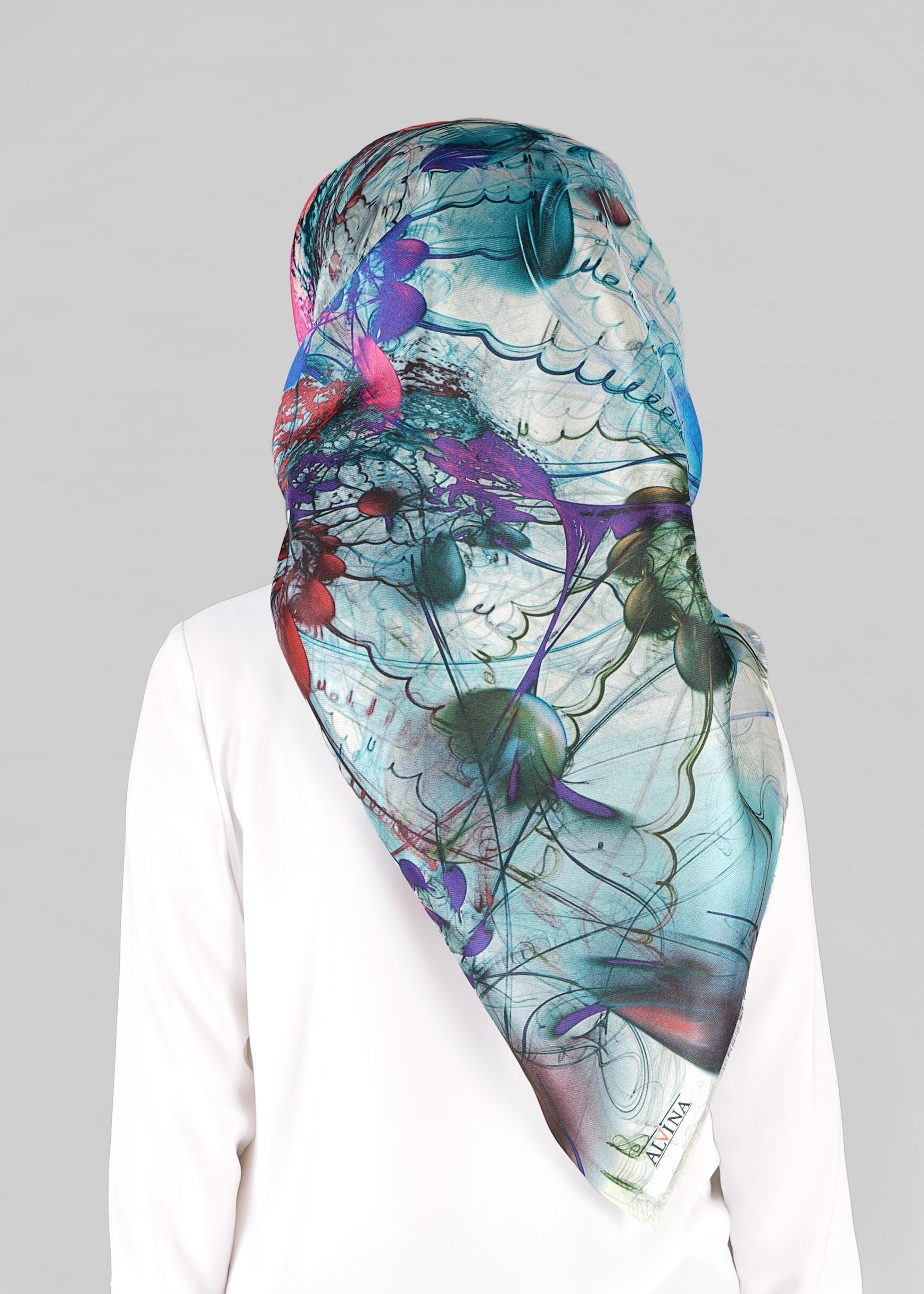 Tesettür giyim MAVİ 9802 ALVİNA DİJİTAL TAFTA ESARP