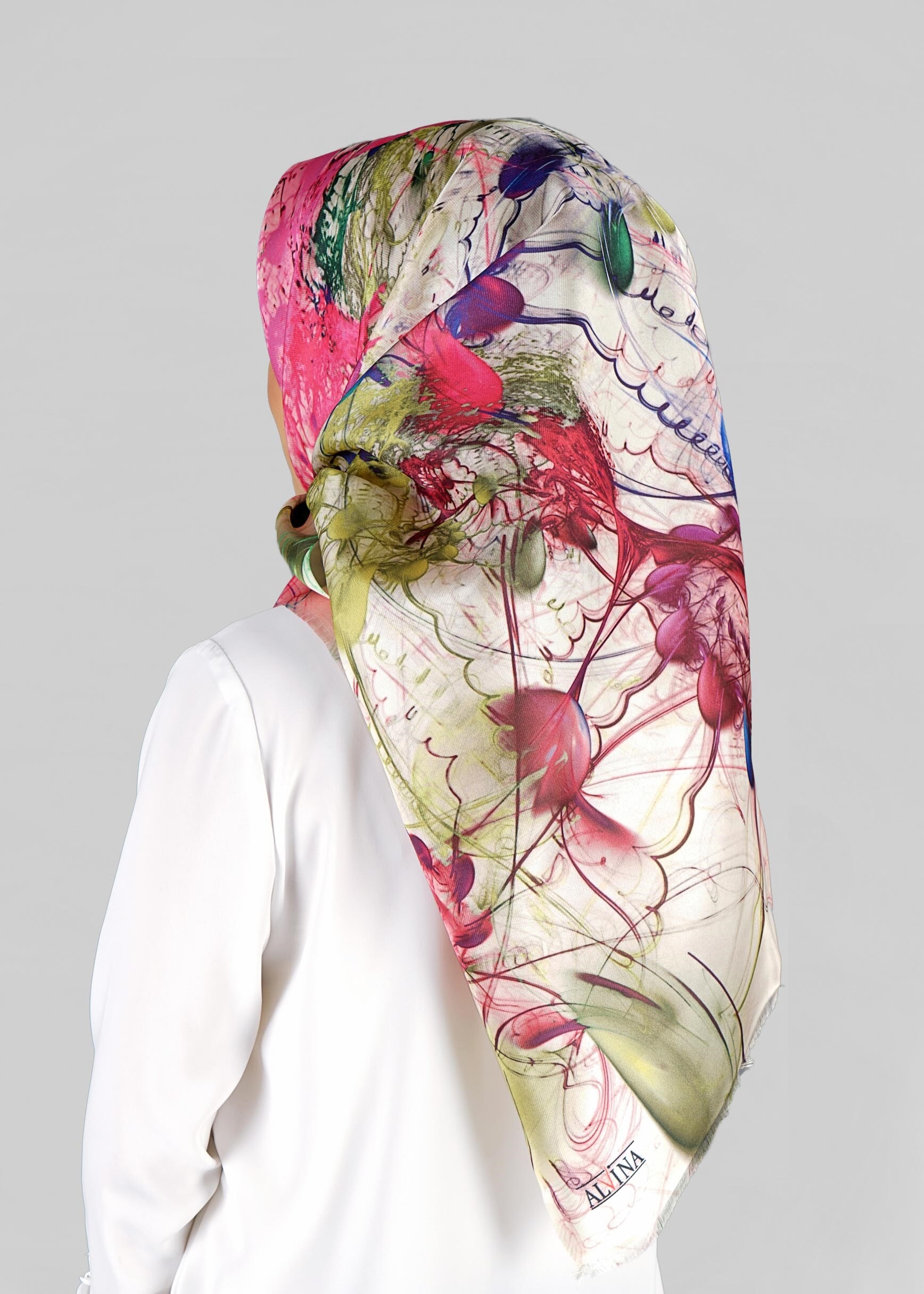 Tesettür giyim YEŞİL 9802 ALVİNA DİJİTAL TAFTA ESARP