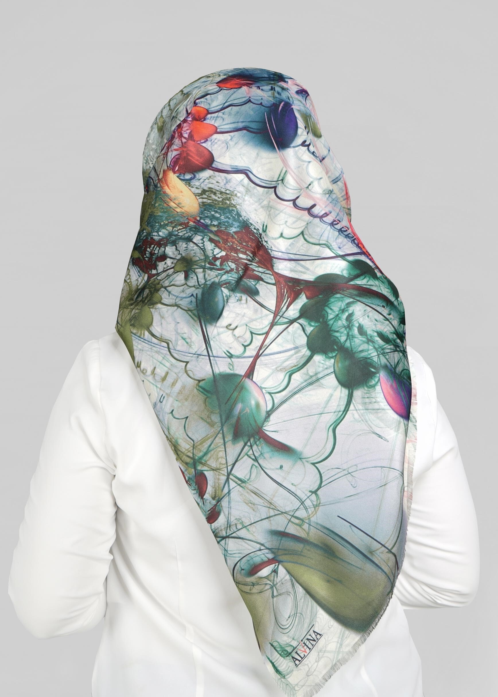 Tesettür giyim YEŞİL 9802 ALVİNA DİJİTAL TAFTA ESARP