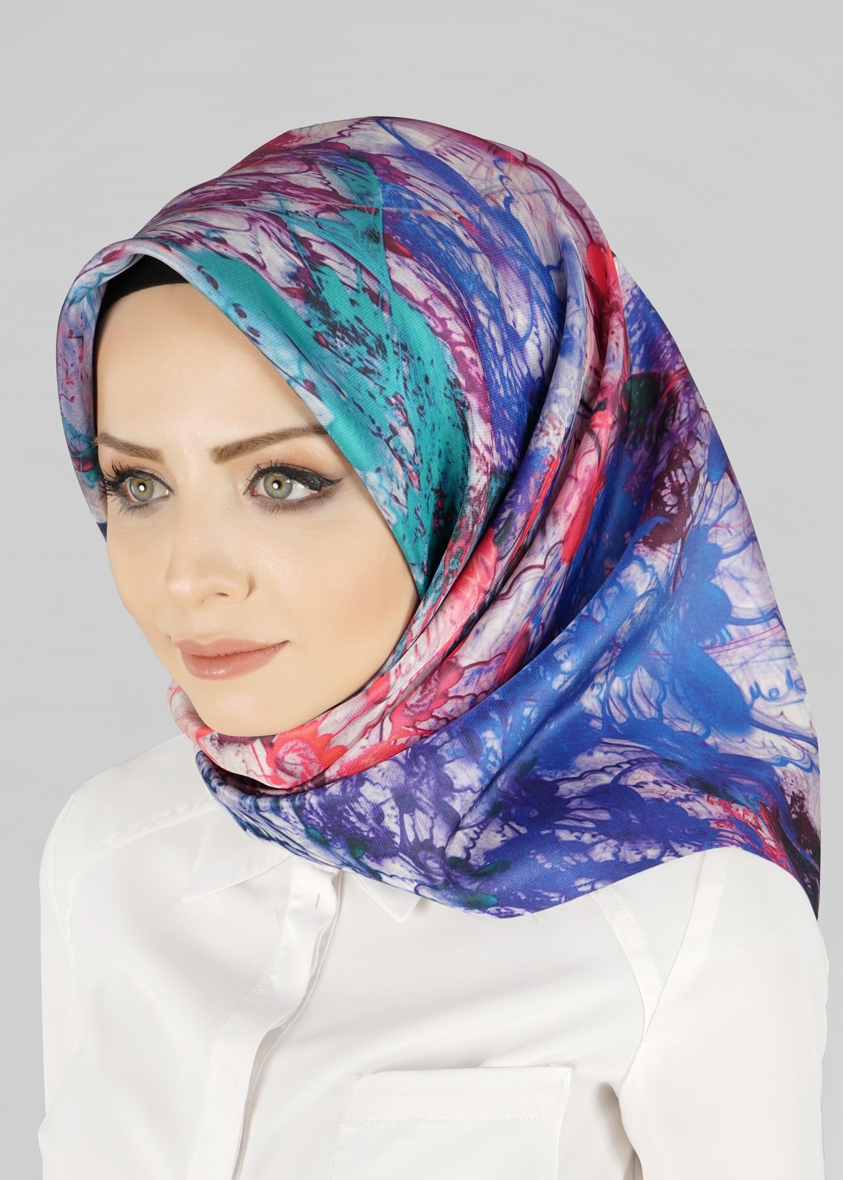 Tesettür giyim FUŞYA 9802 ALVİNA DİJİTAL TAFTA ESARP