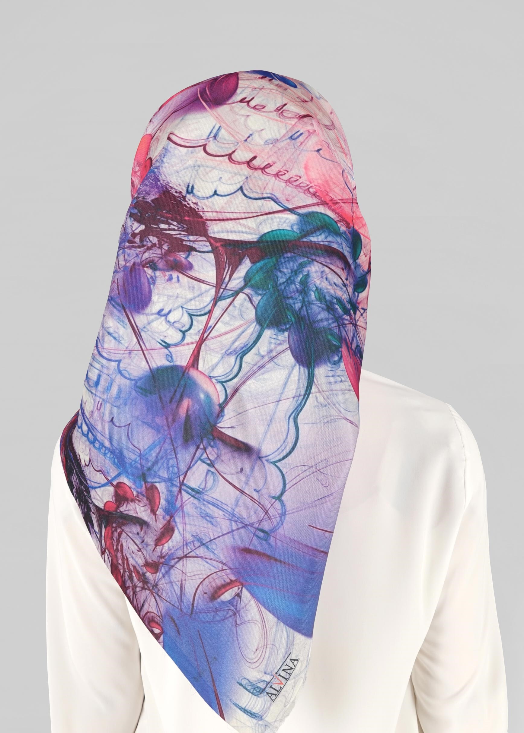 Tesettür giyim FUŞYA 9802 ALVİNA DİJİTAL TAFTA ESARP