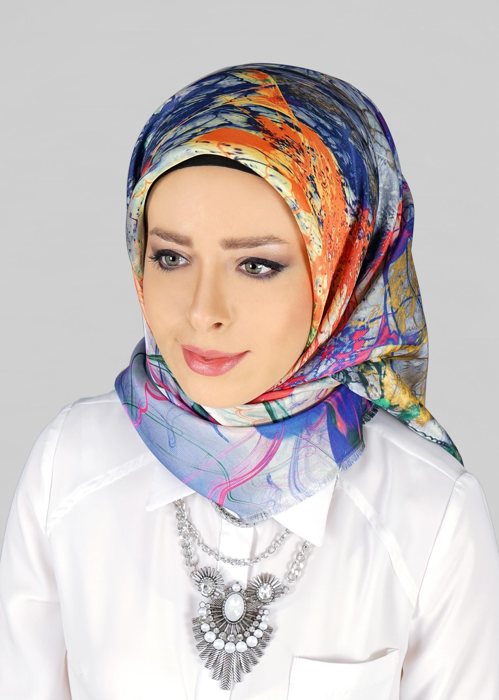 Tesettür giyim MAVİ 9802 ALVİNA DİJİTAL TAFTA ESARP