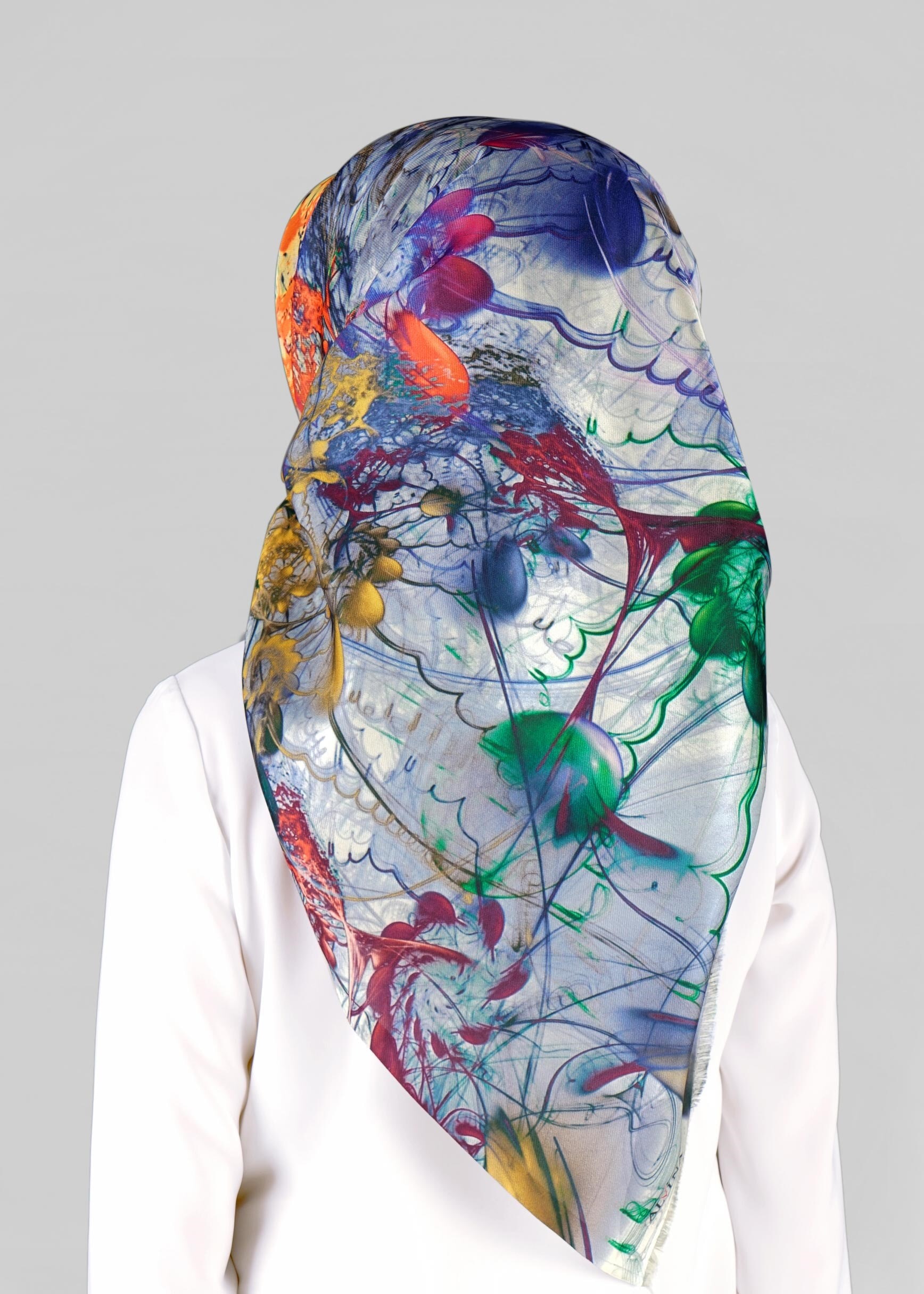 Tesettür giyim MAVİ 9802 ALVİNA DİJİTAL TAFTA ESARP