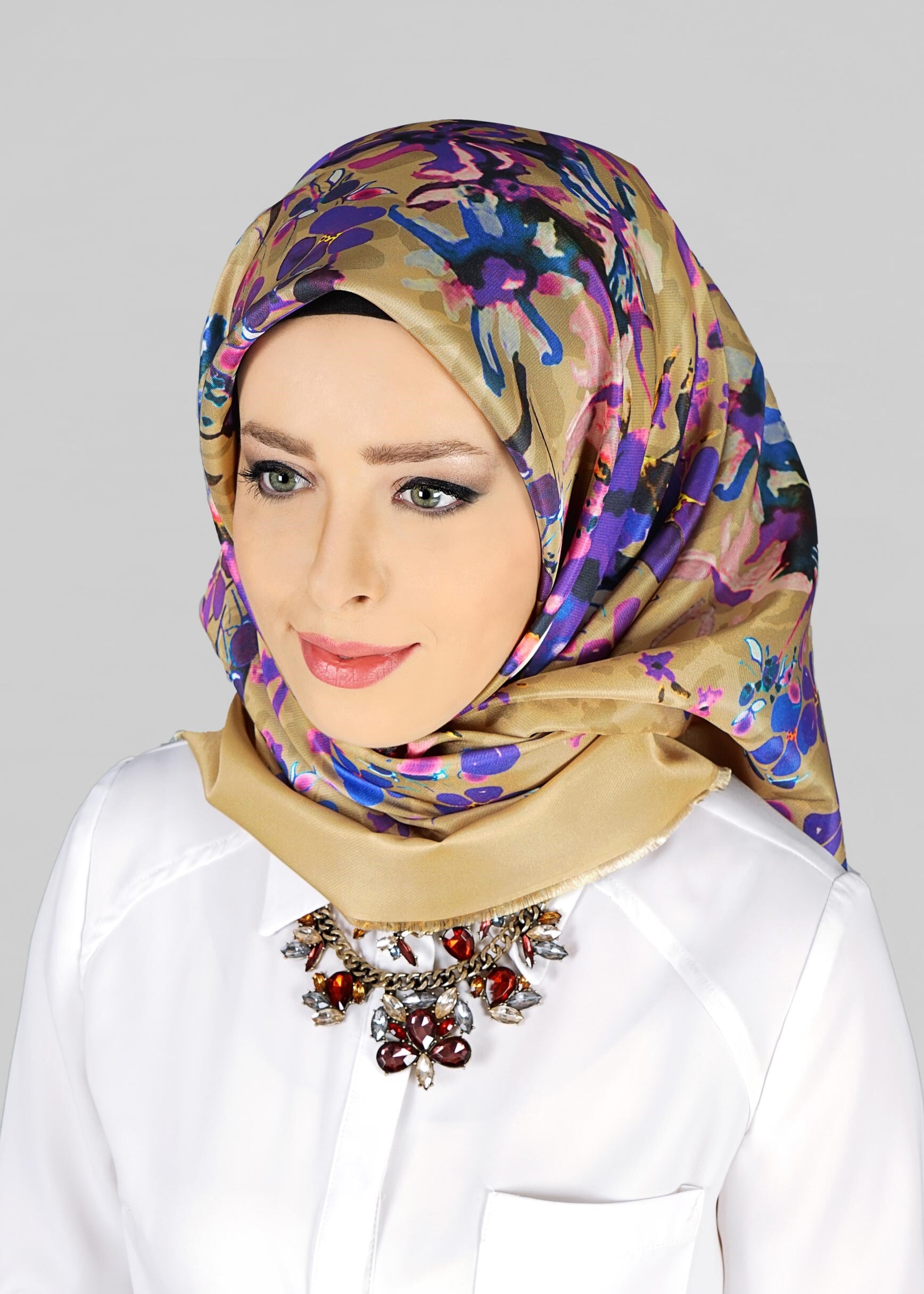 Tesettür giyim ALTIN 9803 ALVİNA DİJİTAL TAFTA ESARP