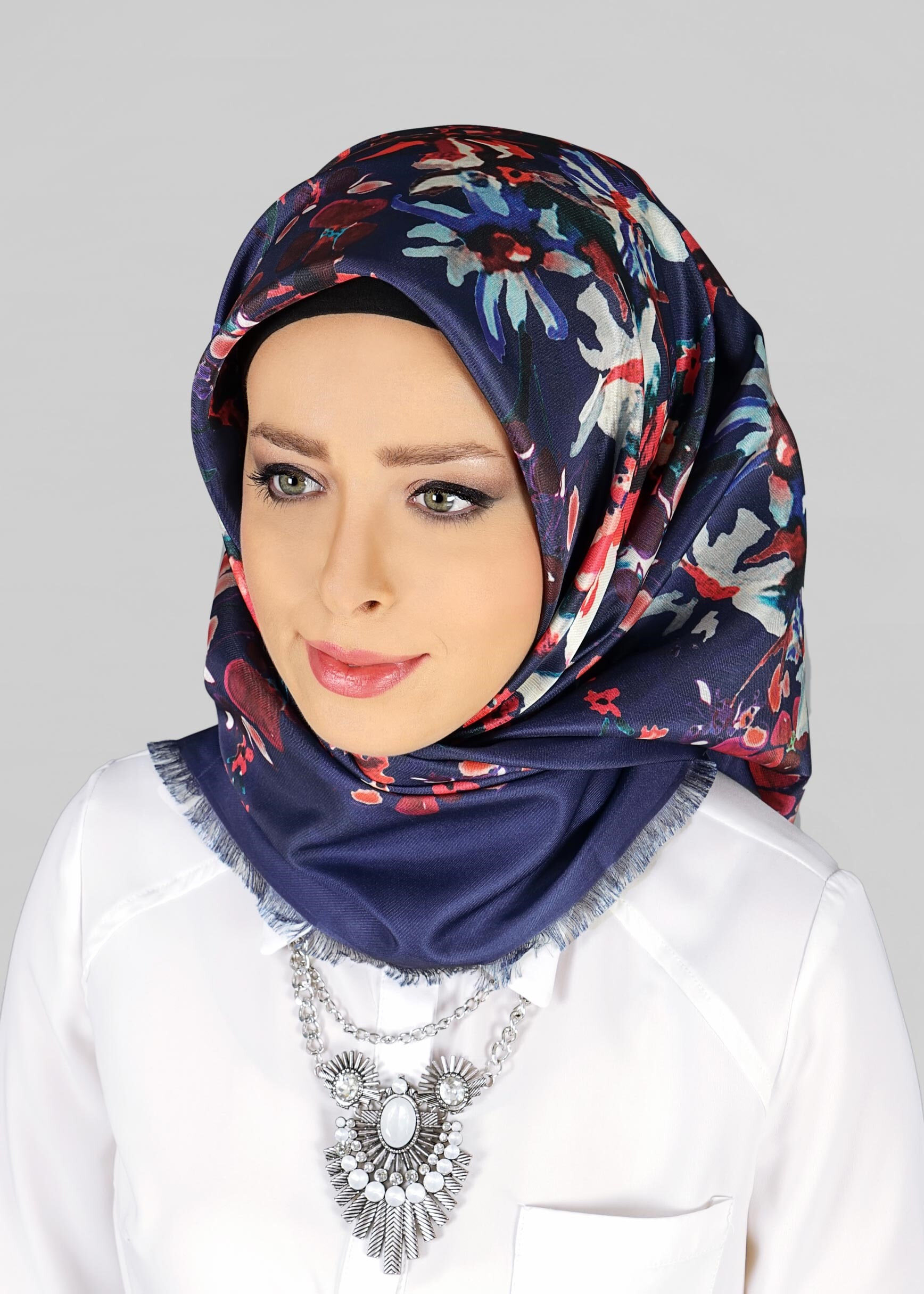 Tesettür giyim LACİVERT 9803 ALVİNA DİJİTAL TAFTA ESARP