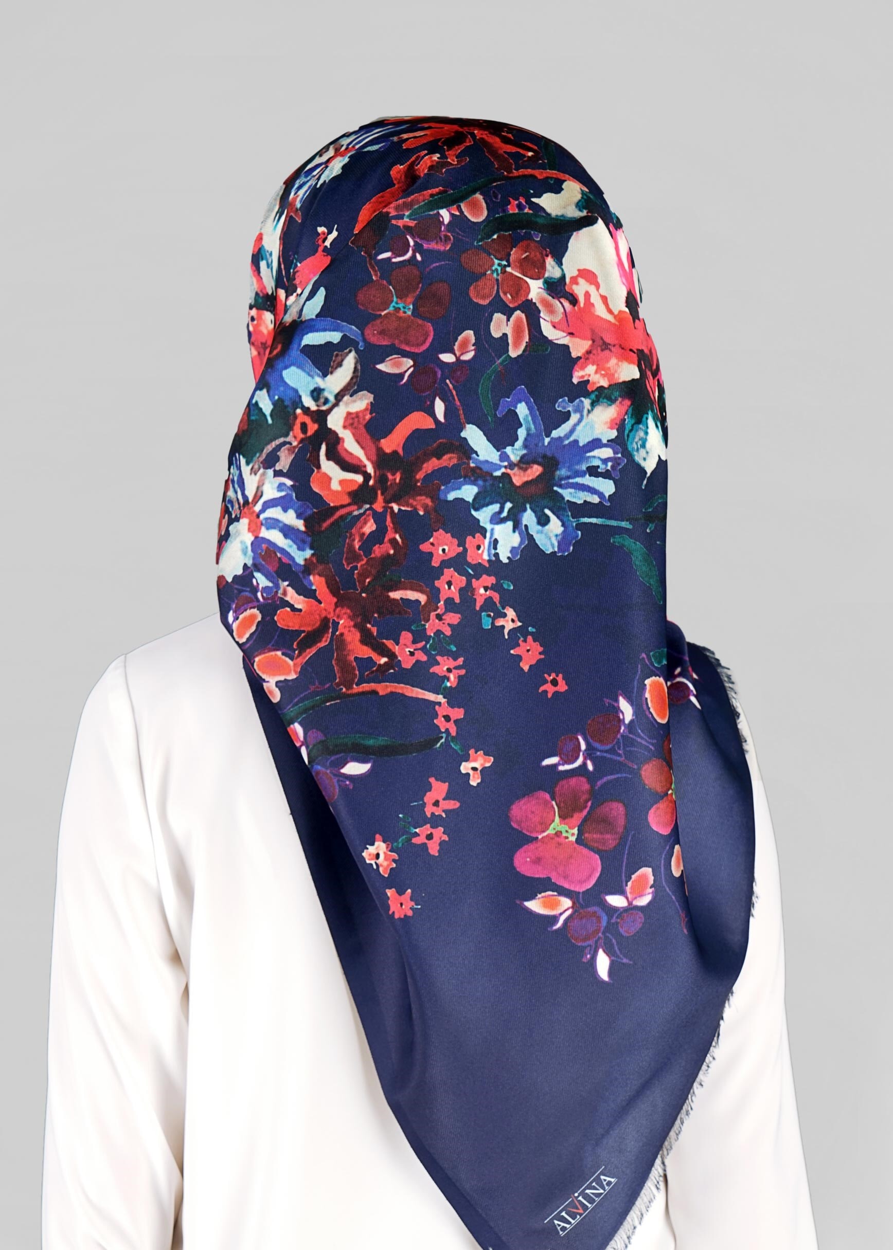 Tesettür giyim LACİVERT 9803 ALVİNA DİJİTAL TAFTA ESARP